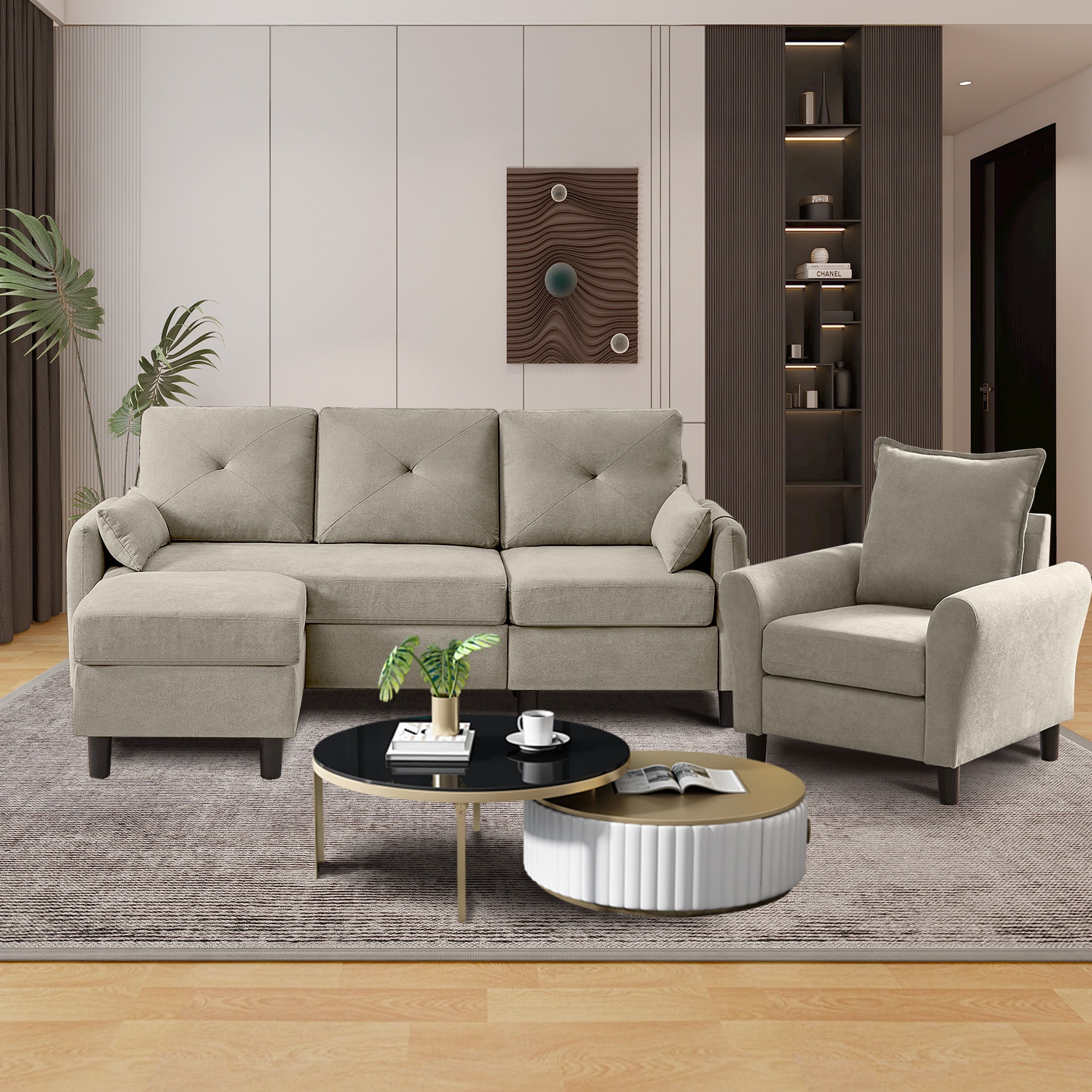 Jarenie YMX0223BE YMX0223 Modern 3 -Piece Polyester/Polyester blend Beige Living Room Set