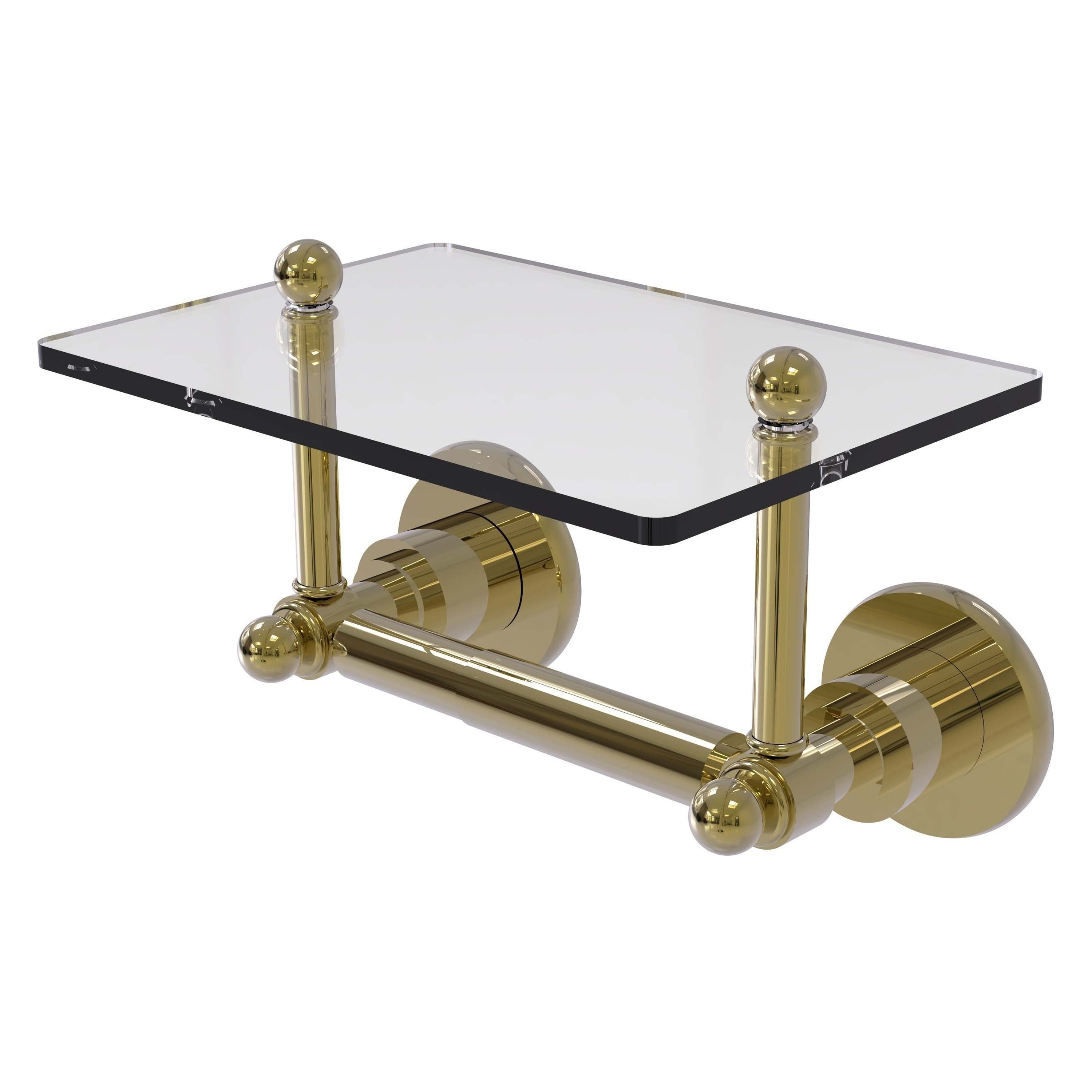 Allied Brass AP-GLT-24-UNL Astor Place Unlacquered Brass Wall mount Double post Toilet Paper Holder 1 -Rolls with Storage