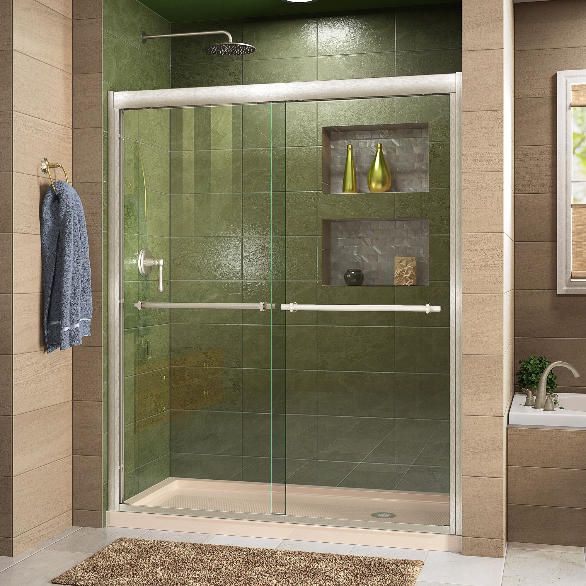 DreamLine Duet Biscuit 2-Piece 30-in x 60-in x 75-in Rectangular Alcove Shower Kit (Right Drain) with Base and Door Included