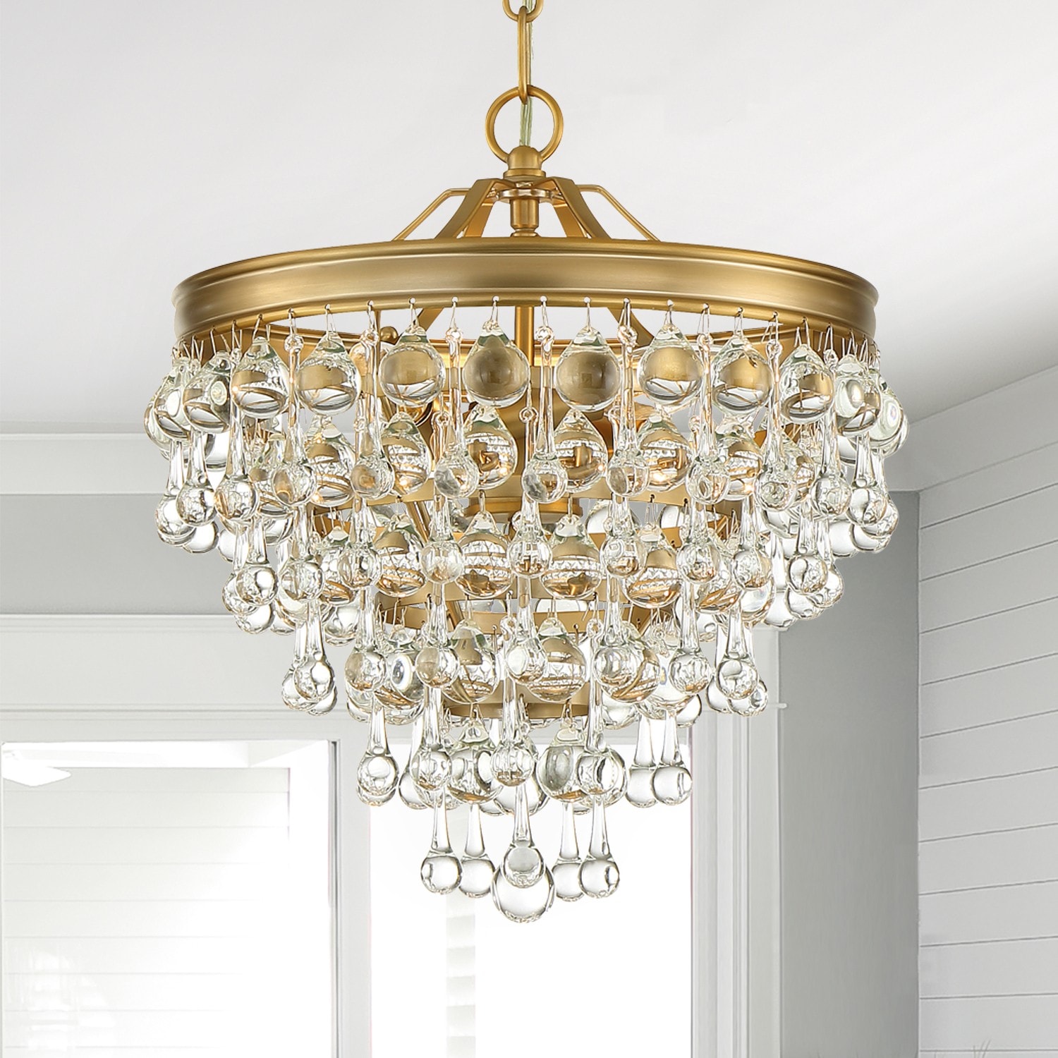 Vibrant Gold Mini Chandelier with Crystal Accents