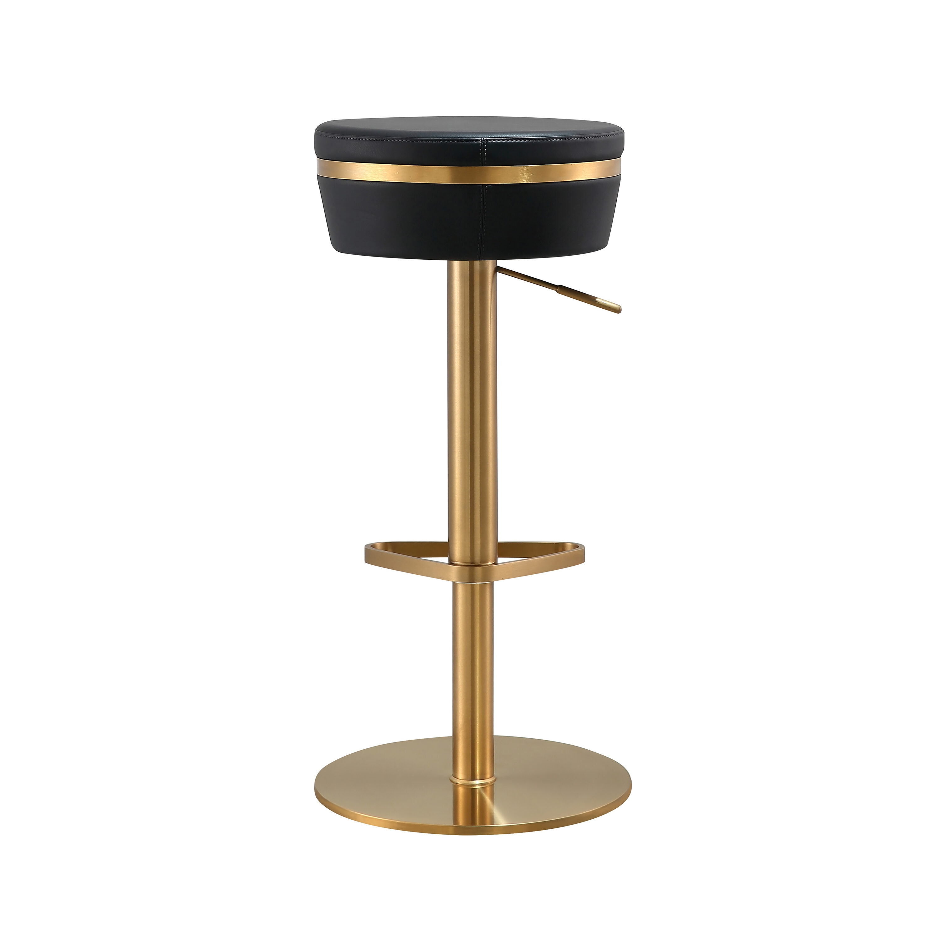 Astro Contemporary Black and Gold Vegan Leather Swivel Stool
