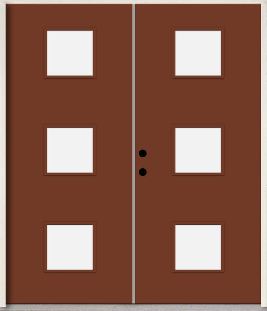 RELIABILT LO1066397 Spotlights 64-in x 80-in x Fiberglass 1/4 lite Right-hand inswing Fox Tail Paint Painted Prehung Double Front Door Insulating core