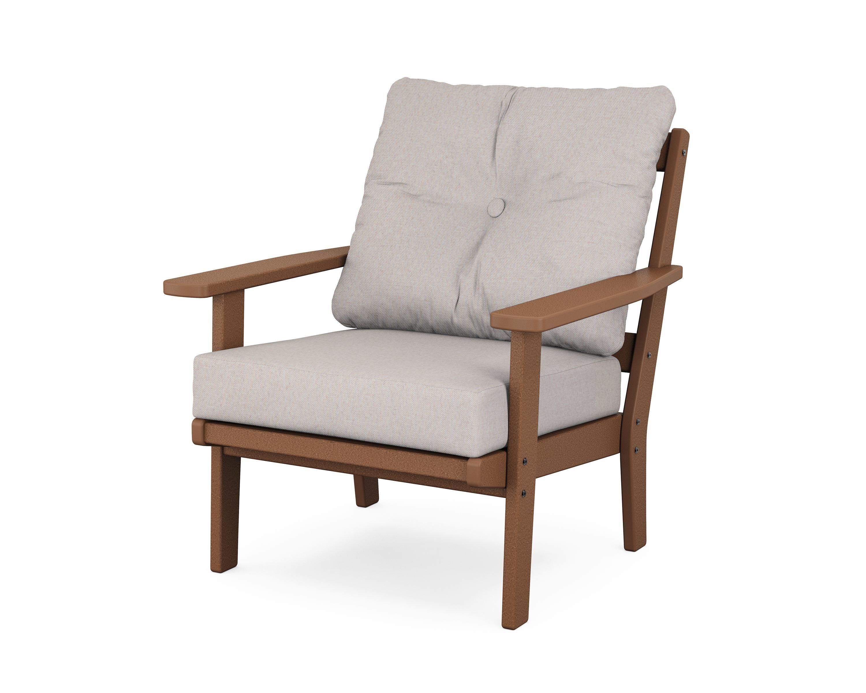 POLYWOOD 4451-TE145999 Oxford Teak Plastic Frame Stationary Conversation Chair with Tan Slat Seat