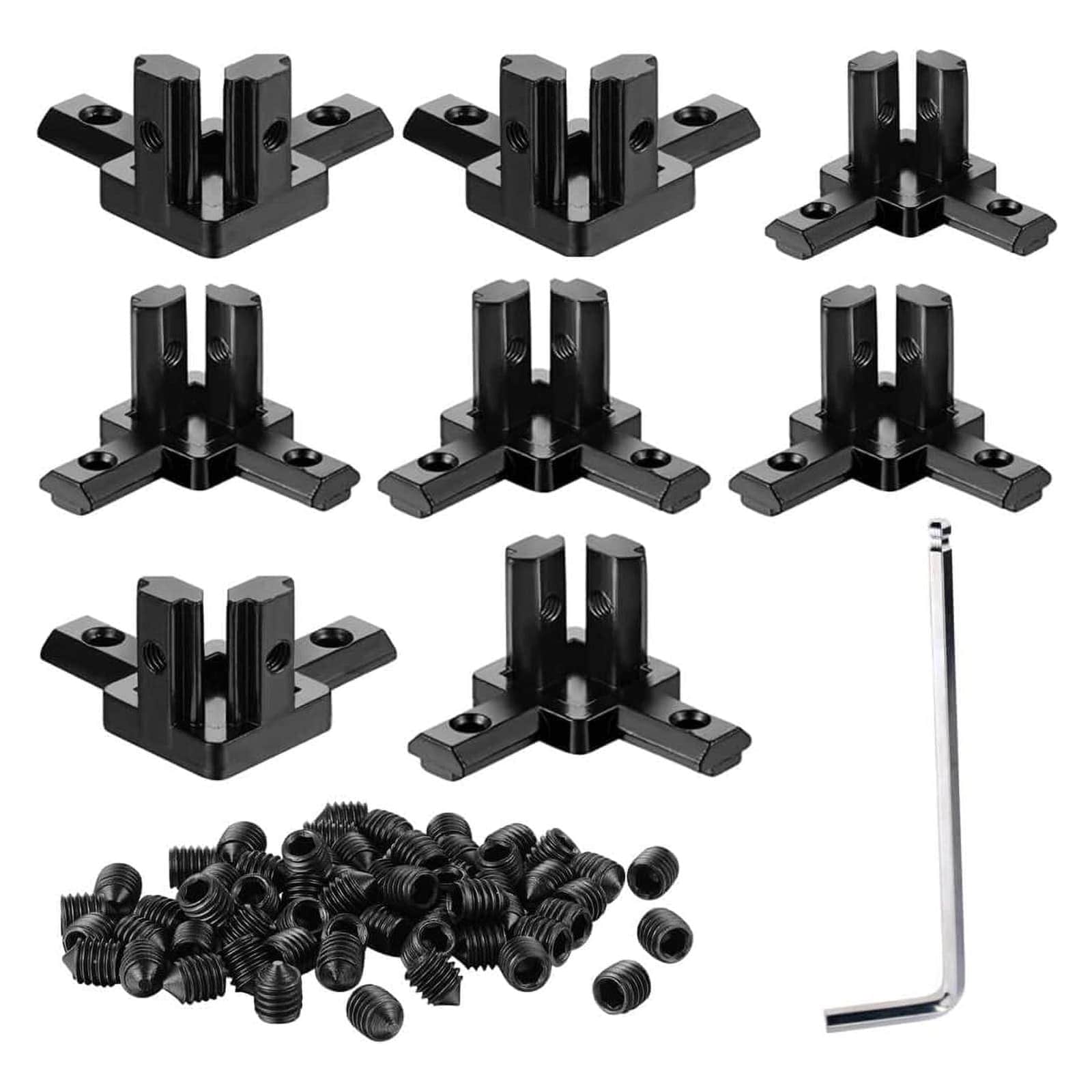 Etokfoks 8 Sets 3 Way End Corner Bracket Solid Connectors for 2020 Series 6mm Slot Aluminum Profile Accessories Black #EFT1029A09