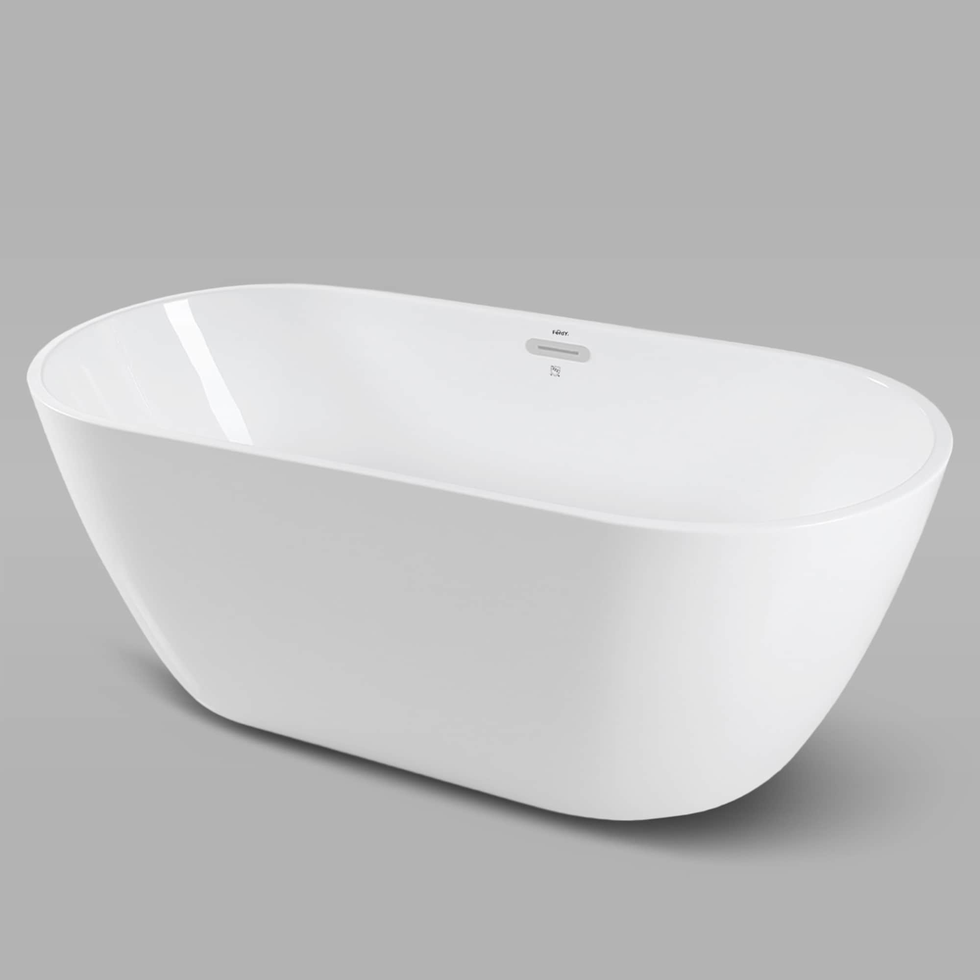 Bali 59" Glossy White Acrylic Freestanding Bathtub with Chrome Drain