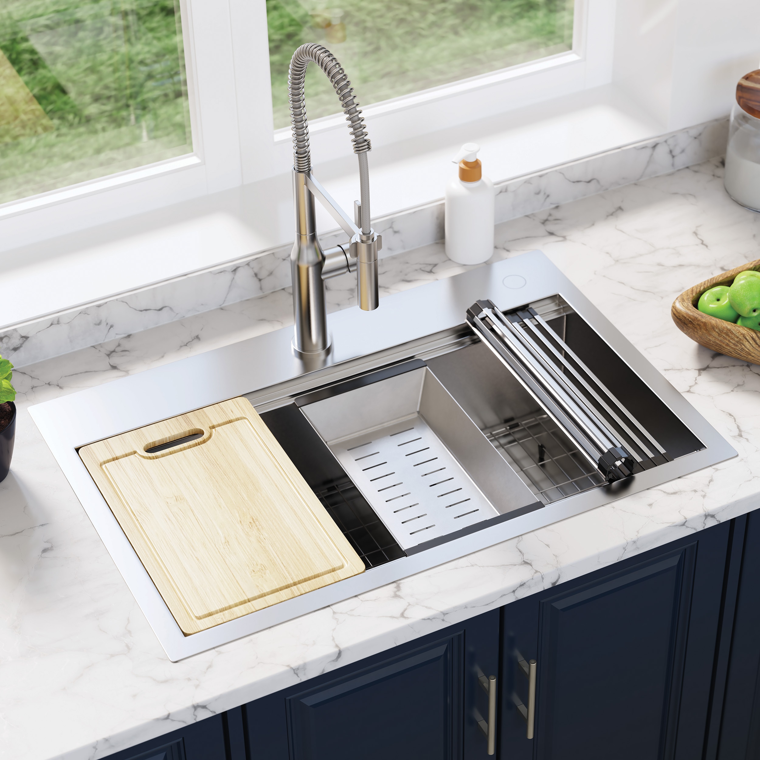 allen + roth FSD2Z3322C19-LF Dennison Drop-in or undermount 33-in x 22-in Stainless steel Single bowl 18 -Gauge Workstation Kitchen Sink All-in-One Kit
