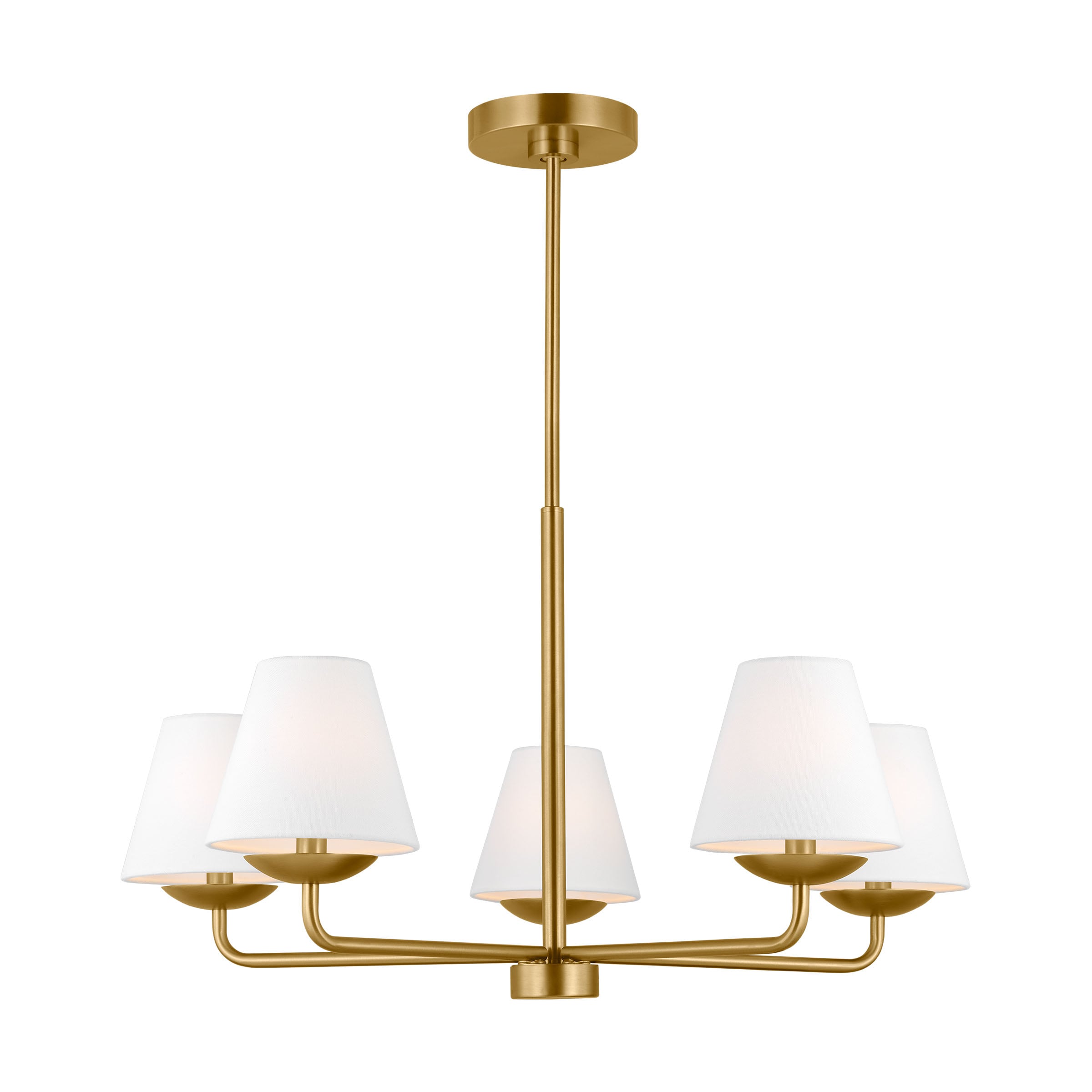 Satin Brass 5-Light Candle Chandelier with White Linen Shades