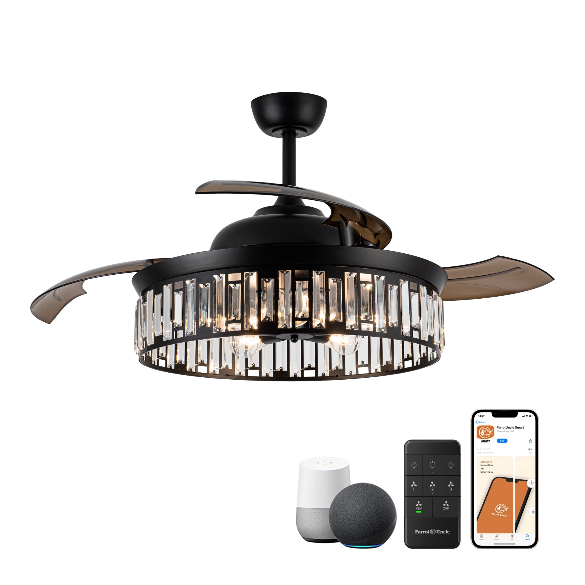 Bella Depot Low Profile Fans 28-in Gold with Clear Blades Color-changing Integrated LED Indoor Flush Mount Smart Fandelier Ceiling Fan with Light and Remote (7-Blade) DC2001-G Sansujyuku sansujyuku.com