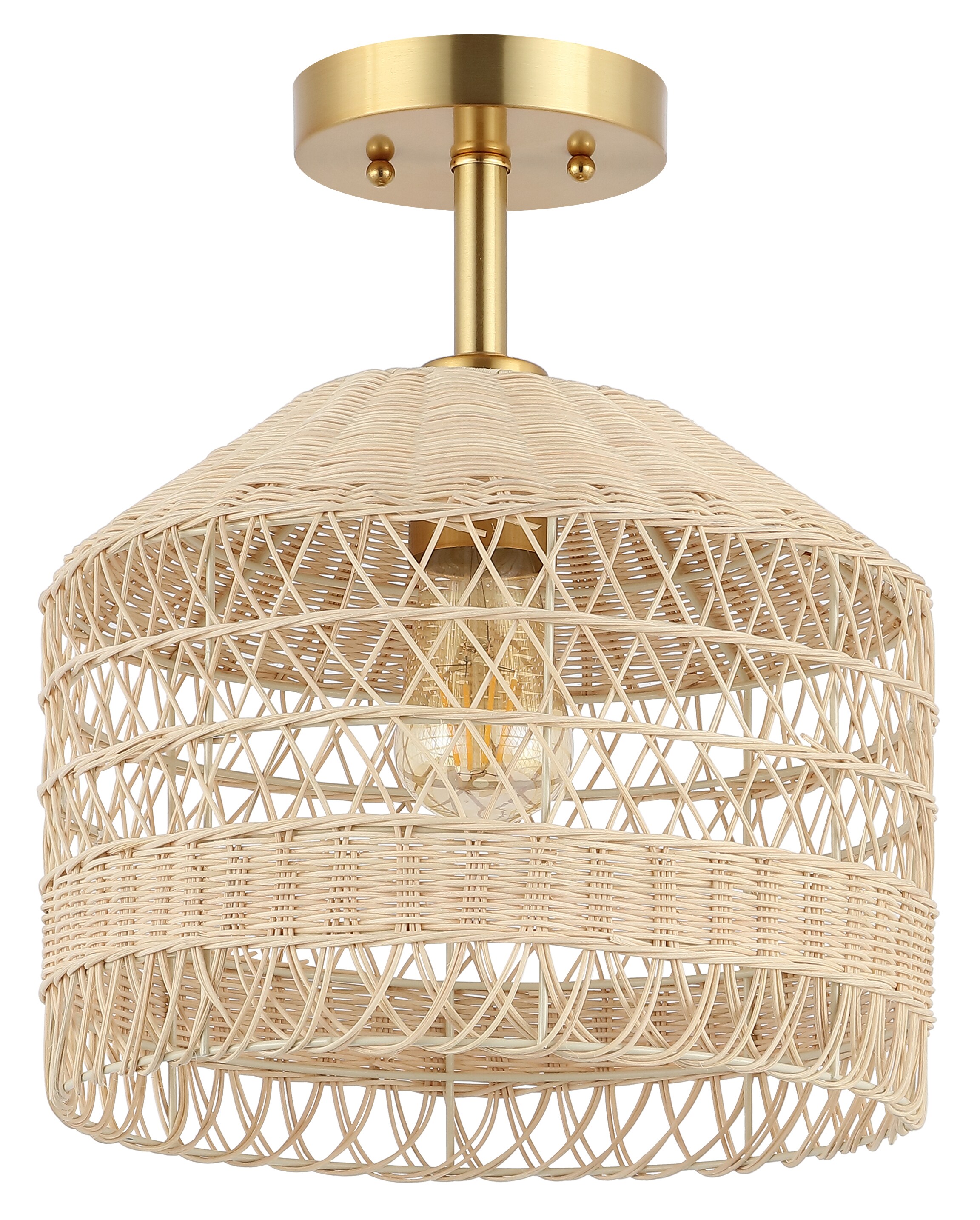 Noyuna 12" Natural Rattan and Gold Flush Mount Light