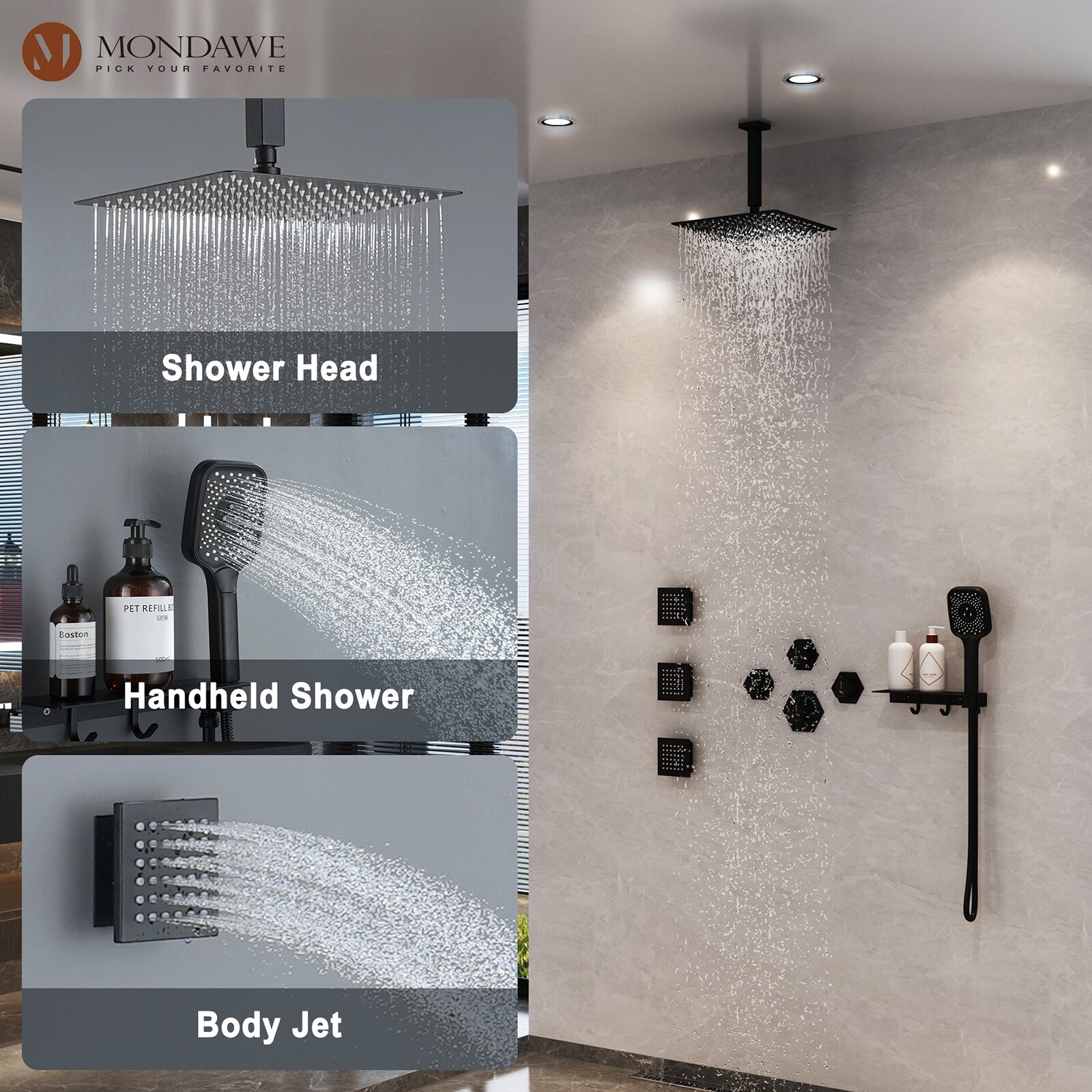 Mondawe WF-6347-B Showerhead-Bar-Panels - View #7