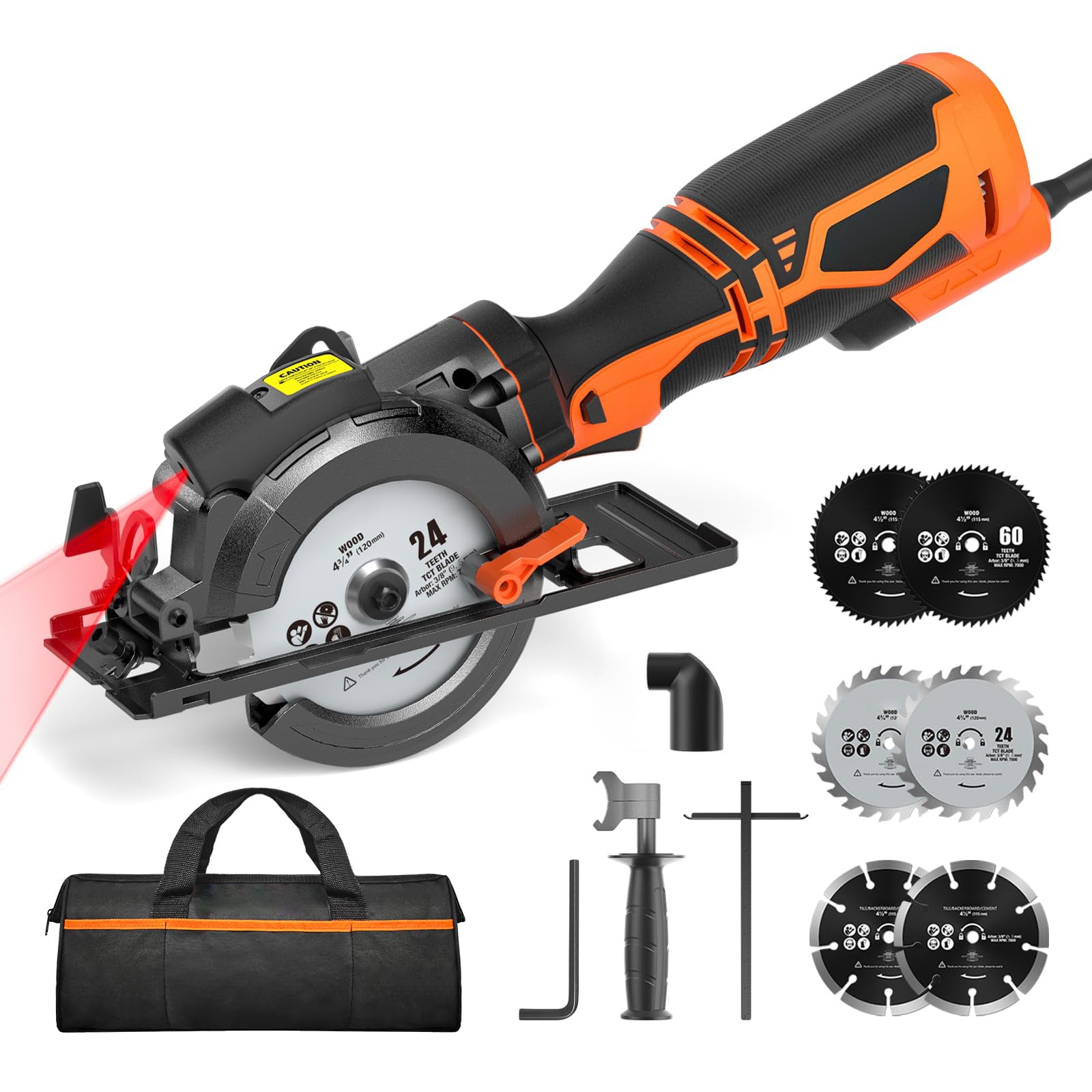 Etokfoks MCS01A 4 1 2 Compact Circular Saw with Laser Guide 6 Blades Cutting Depth 1 11 16 Ideal for Wood Metal Tile #LETDM0K30
