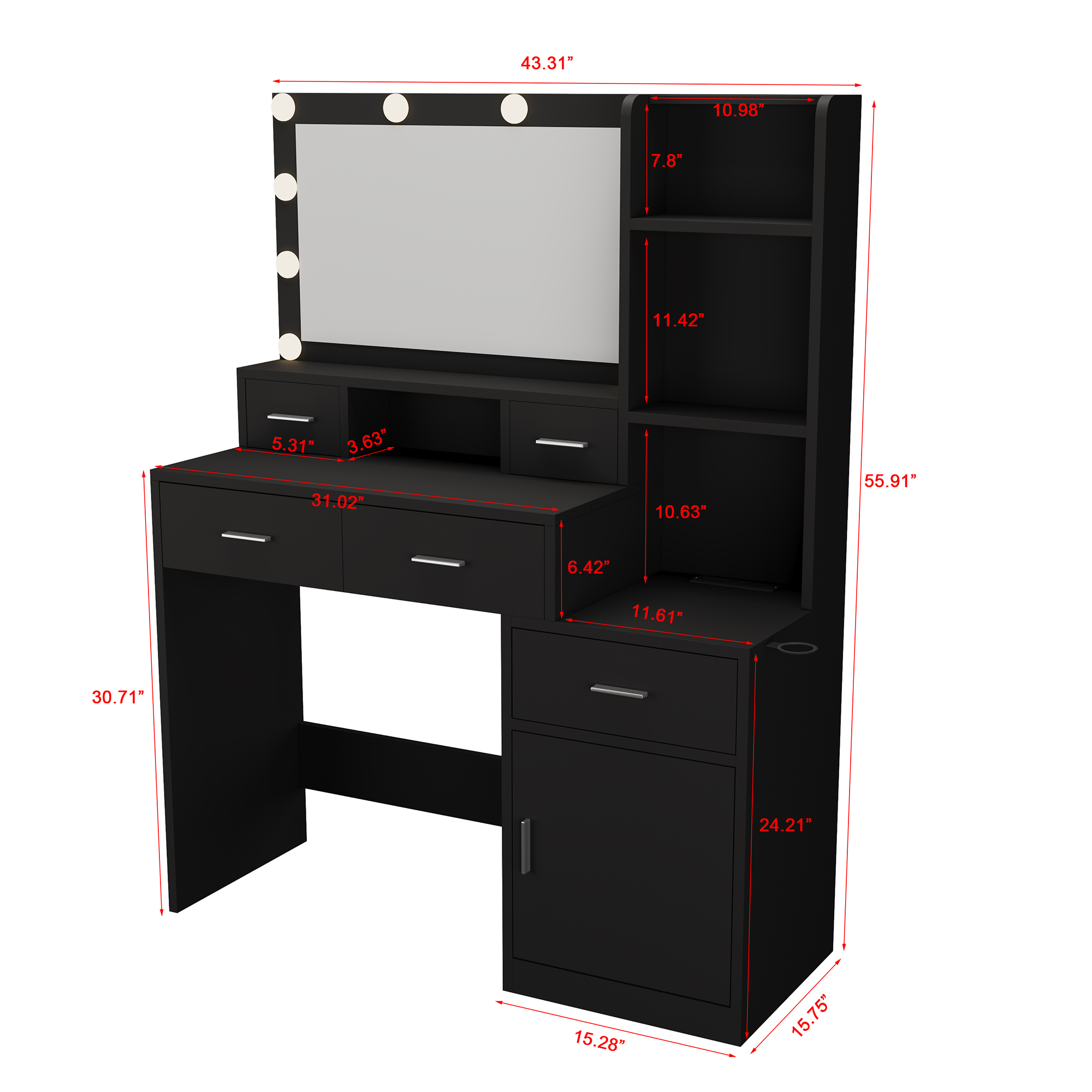 SINOFURN SYC080021BK Bedroom-Vanities - View #9