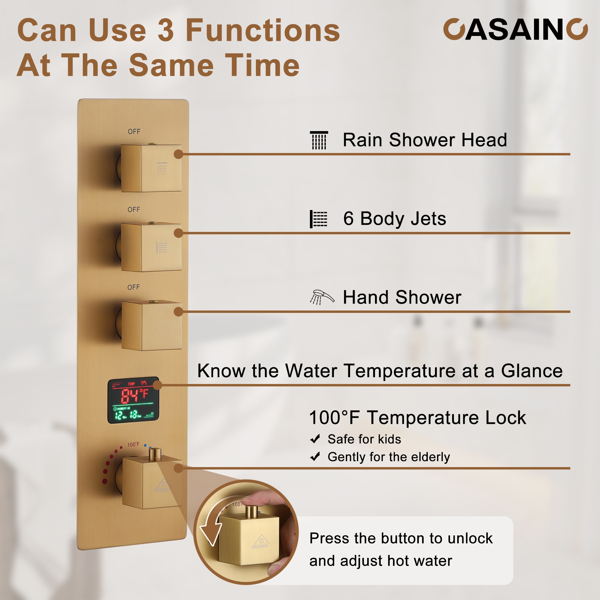 CASAINC KCHS0017-12BG Showerhead-Bar-Panels - View #10