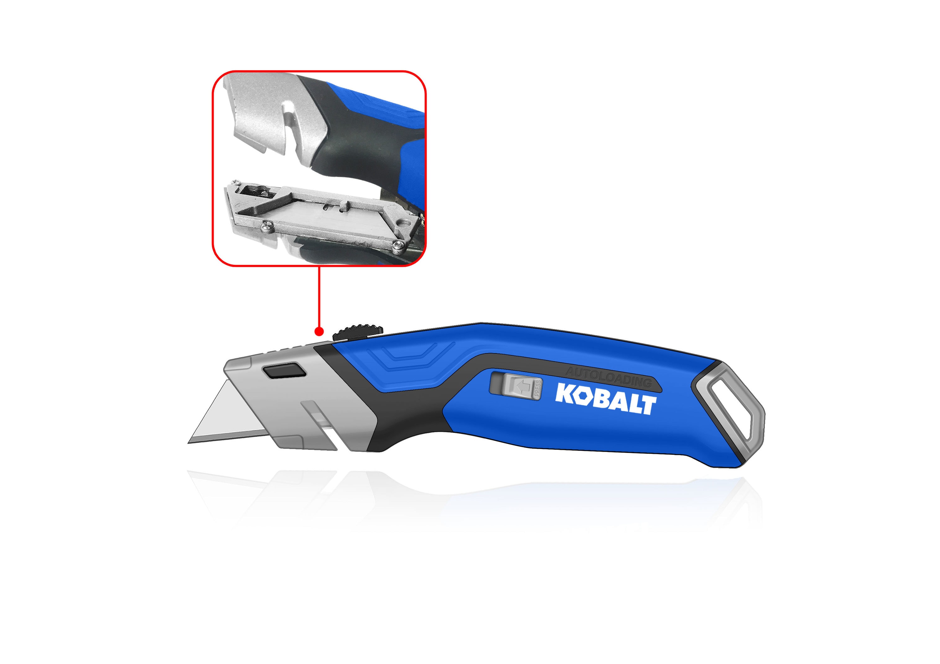 Kobalt 59088 Auto Loading 3/4-in 5 -Blade Retractable Utility Knife with On Tool Blade Storage
