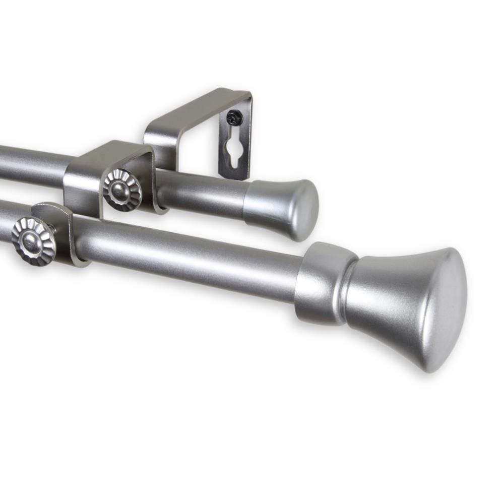 Hart & Harlow L5712-845D 5/8-in Alistair 84-in to 120-in Satin nickel Steel Double curtain rod with Finials
