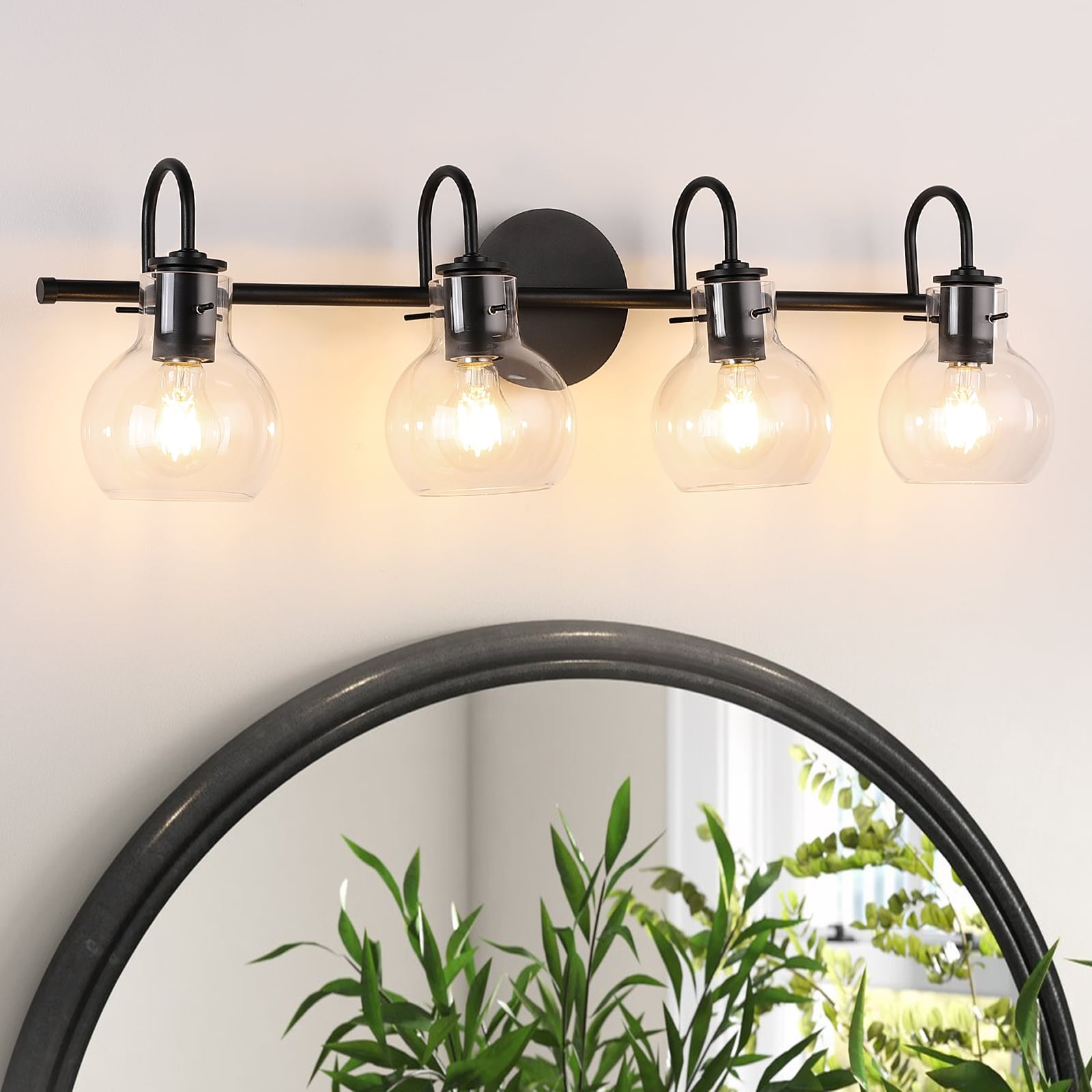 JOOSENLUX 32.3-in 4-Light Matte Black Modern Bathroom Vanity Light with Globe Glass Shades