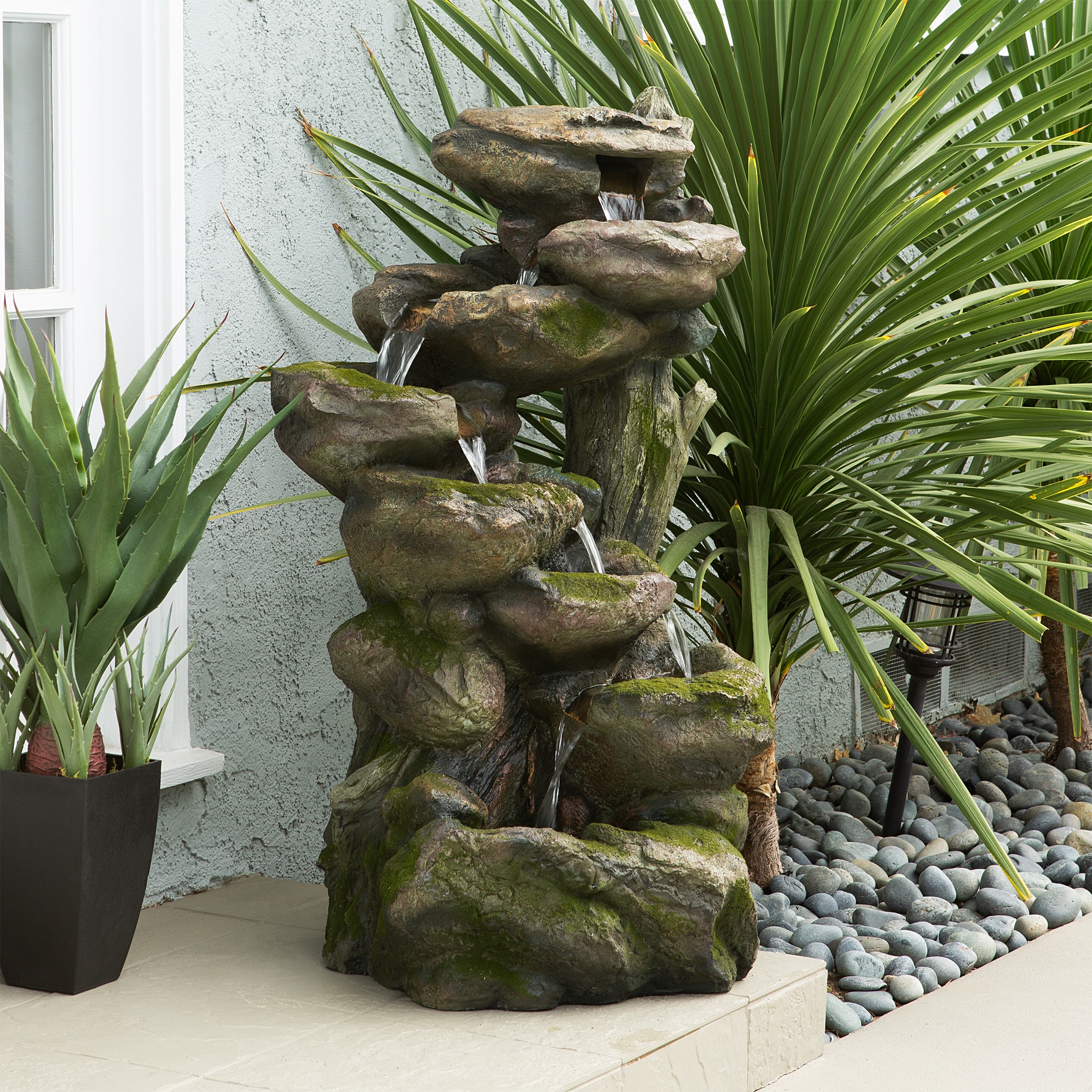 Alpine Corporation 39-in H Resin Tiered Outdoor Fountain Pump Included ...