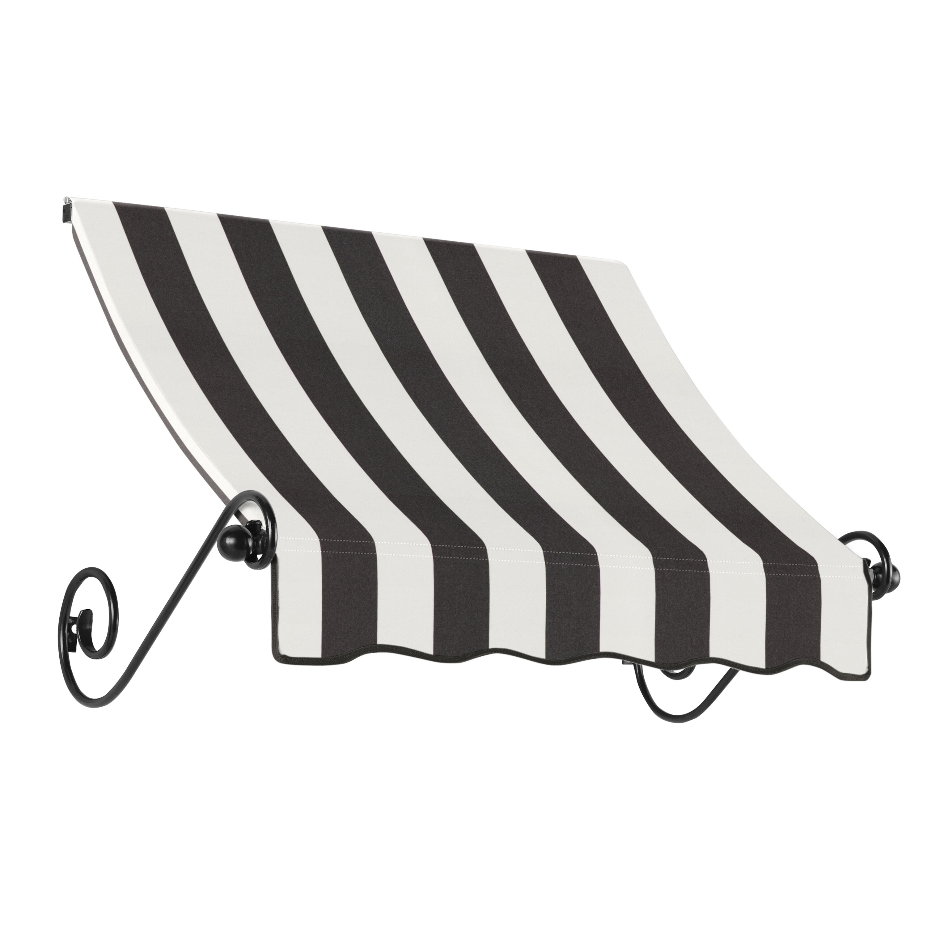 Awntech CH22-L-4KW Charleston 52.5-in Wide x 24-in Projection x 24-in Height Fabric Black/White Stripe Striped Fixed Window/Door Awning