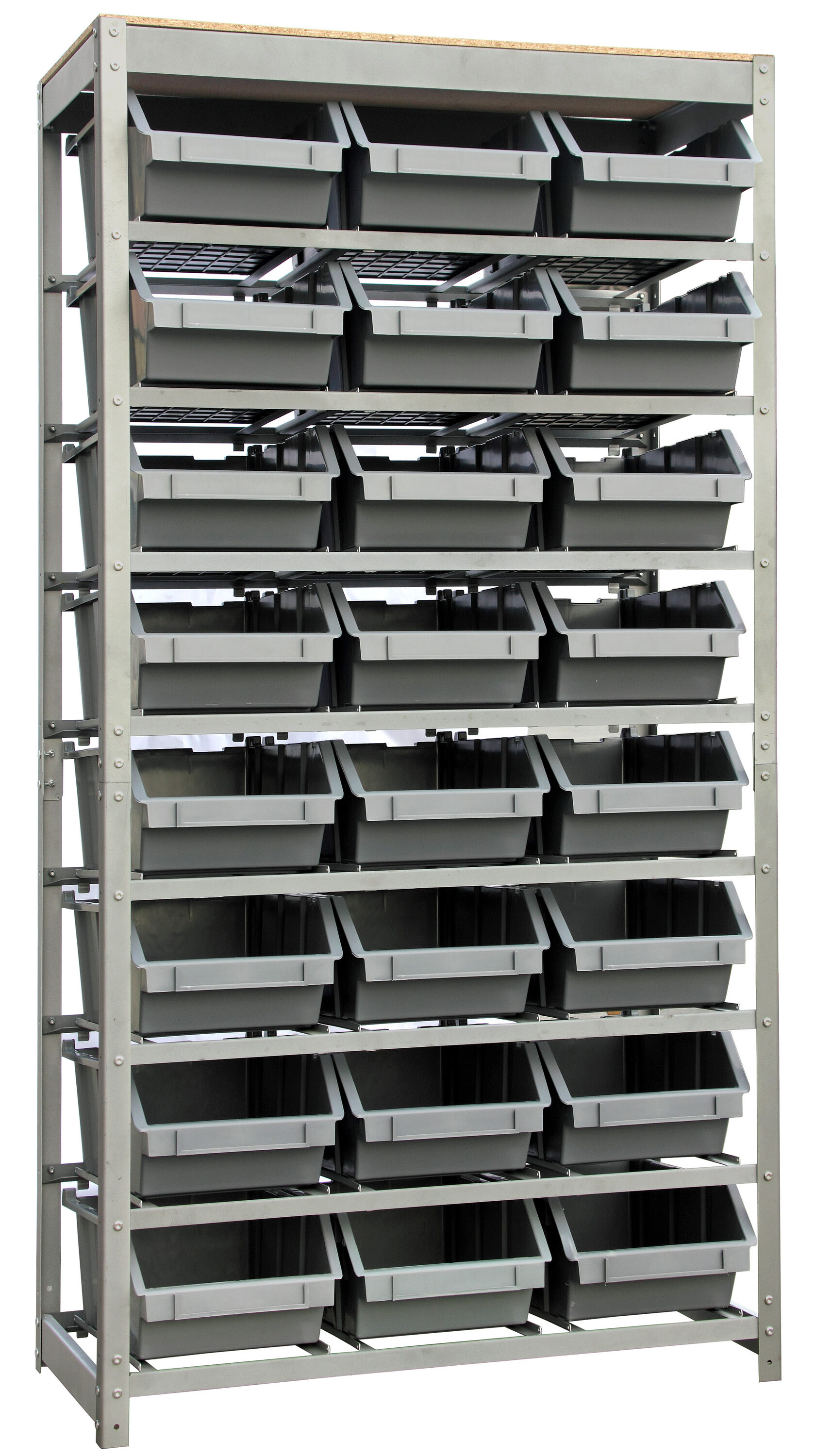 King's Rack Bin Rack Storage System Heavy Duty Steel Rack Organizer Shelving Unit w/ 22 Plastic Bins in 6 Tiers, Gray