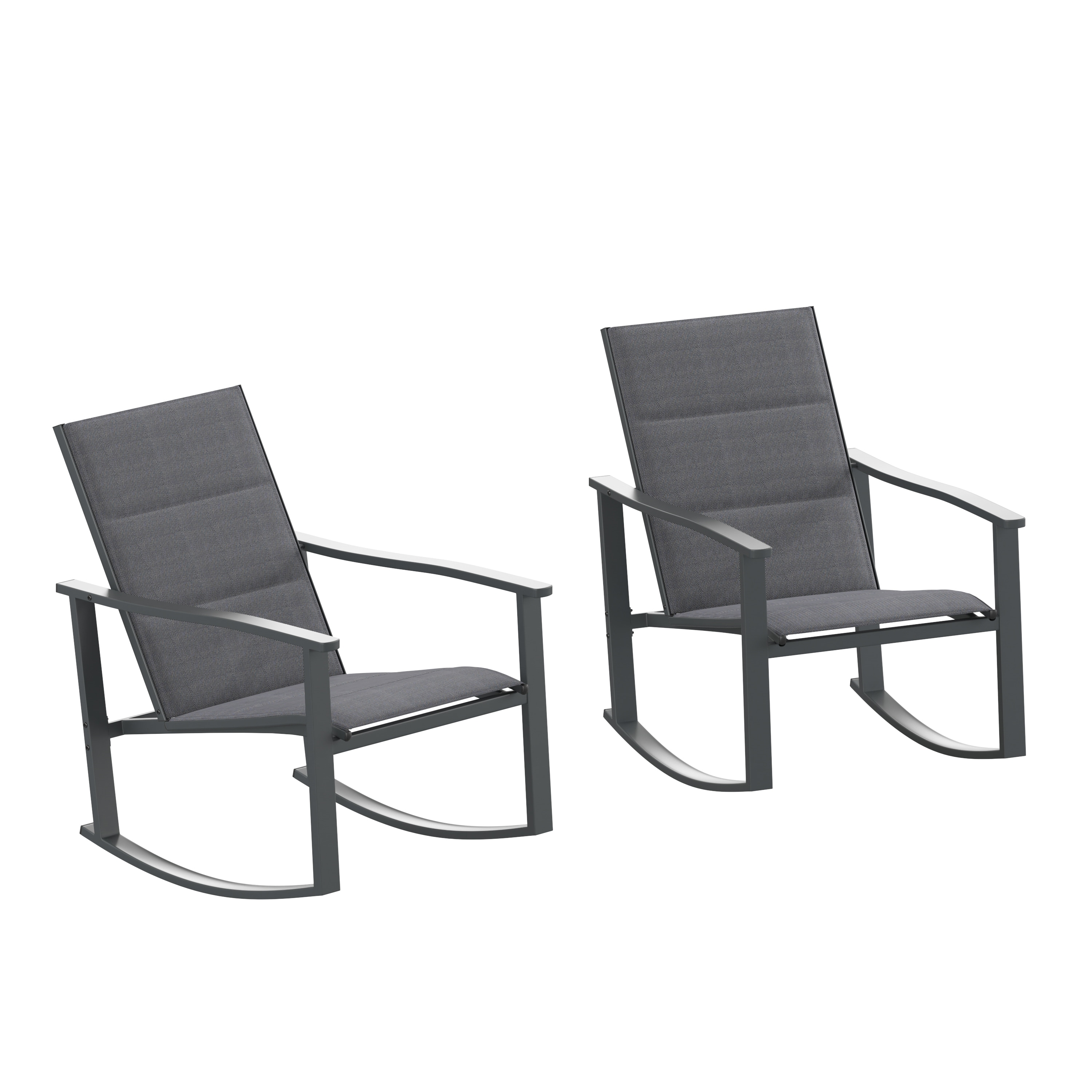 Flash Furniture 196861092923 Brazos Set of 2 Black Steel Frame Rocking Chair with Black Solid Seat