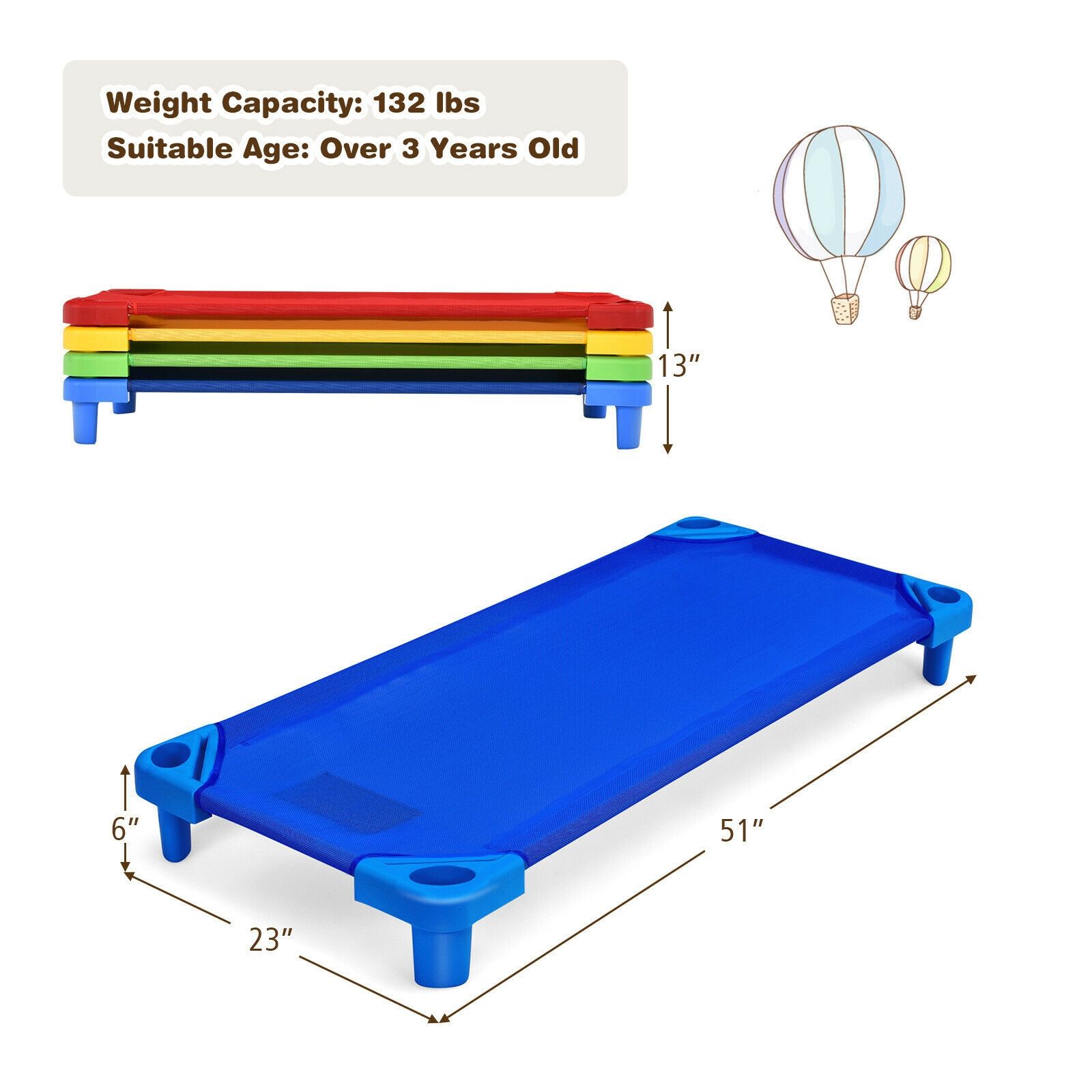 Slickblue KidNap Folding Stackable Mesh Fabric Preschool Sleep Cot for ...