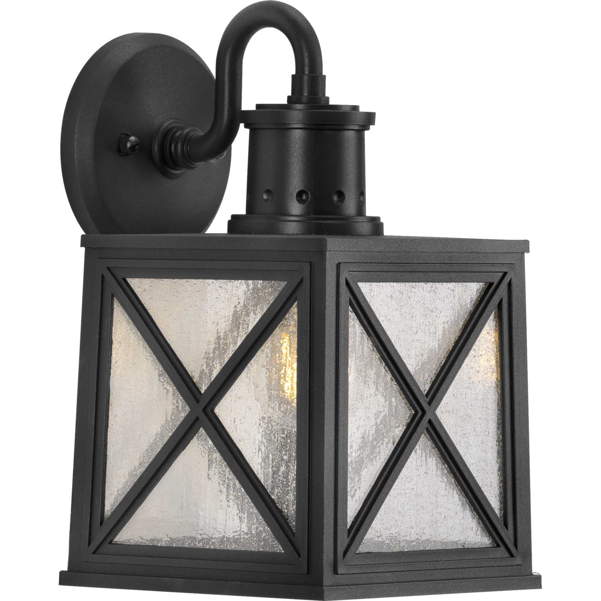 Black Metal Outdoor Lantern with Clear Seeded Glass