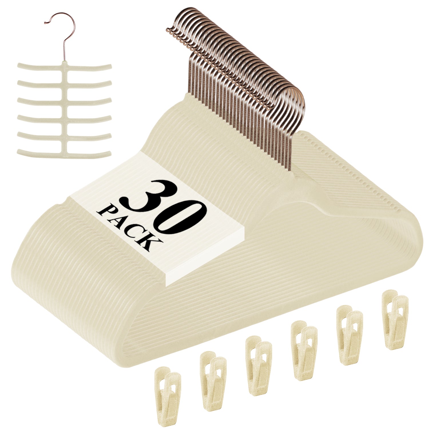 Vecelo LOE-PC-VH-BEIGE-A30 30 Pack Velvet Non Slip Standard Hanger