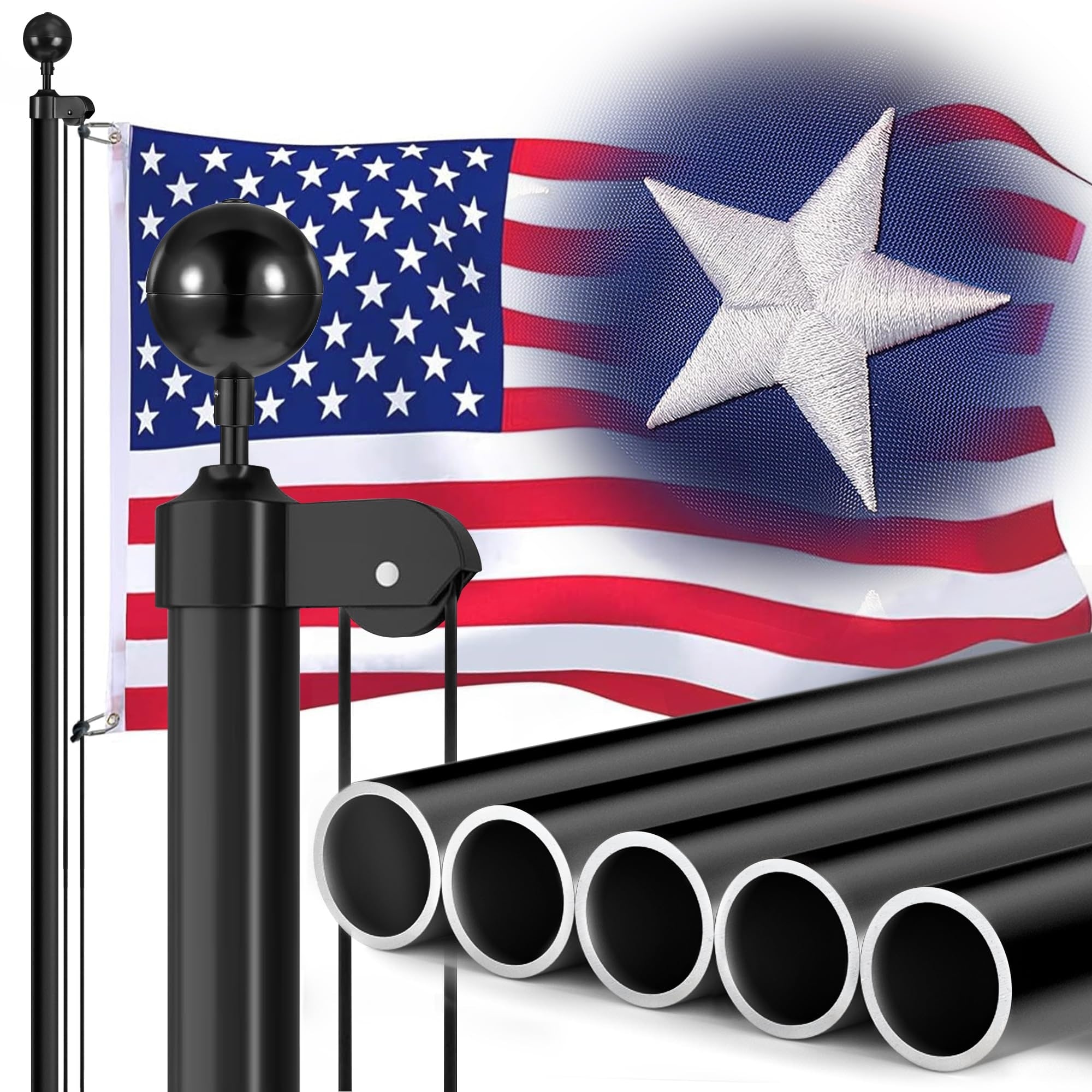 Adrinfly  25 FT Super Thick Aluminum Flag Pole Kit for Outdoor House Heavy Duty Flagpole with Embroidered American Flag All Metal Hardware Wind