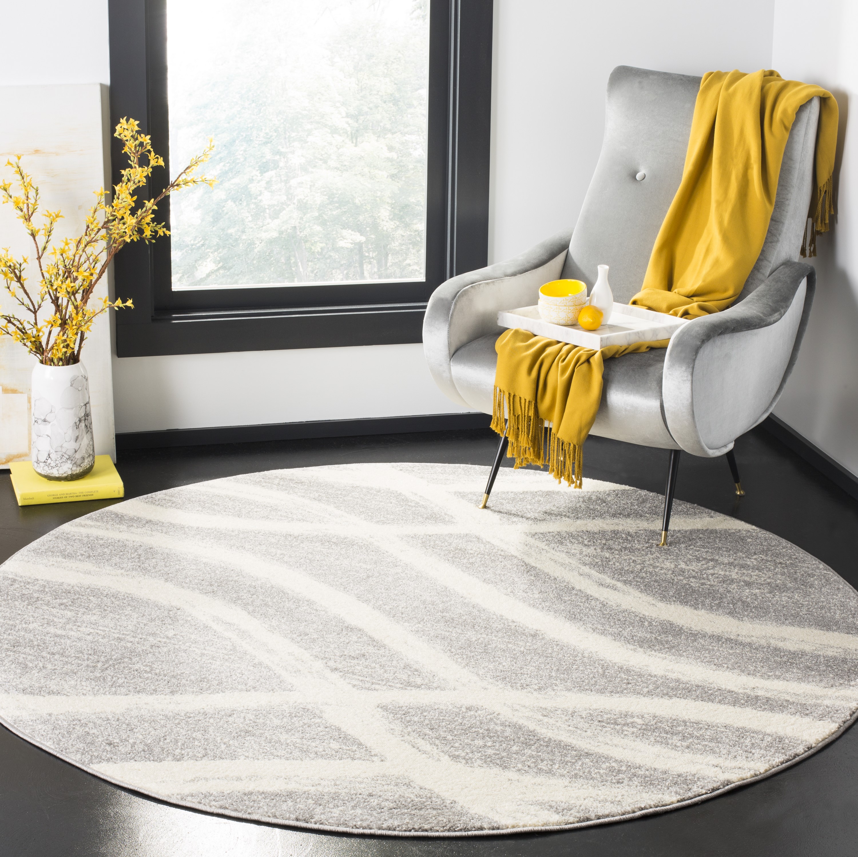 Safavieh ADR125B-6R Adirondack Rosten 6 x 6 (ft) Loomed Polypropylene Gray/Cream Round Indoor Abstract Lodge Area rug