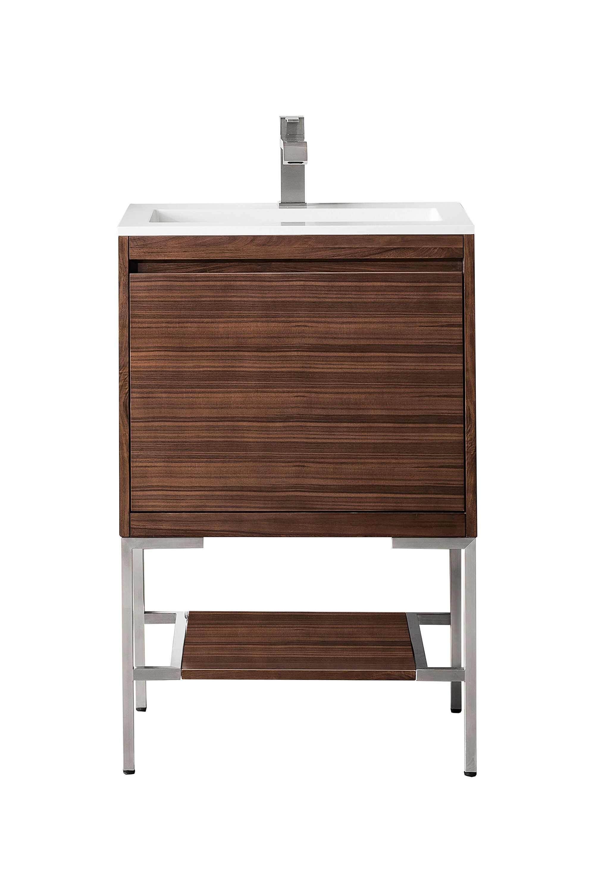 Mid-Century Walnut Single Vanity with Glossy White Top