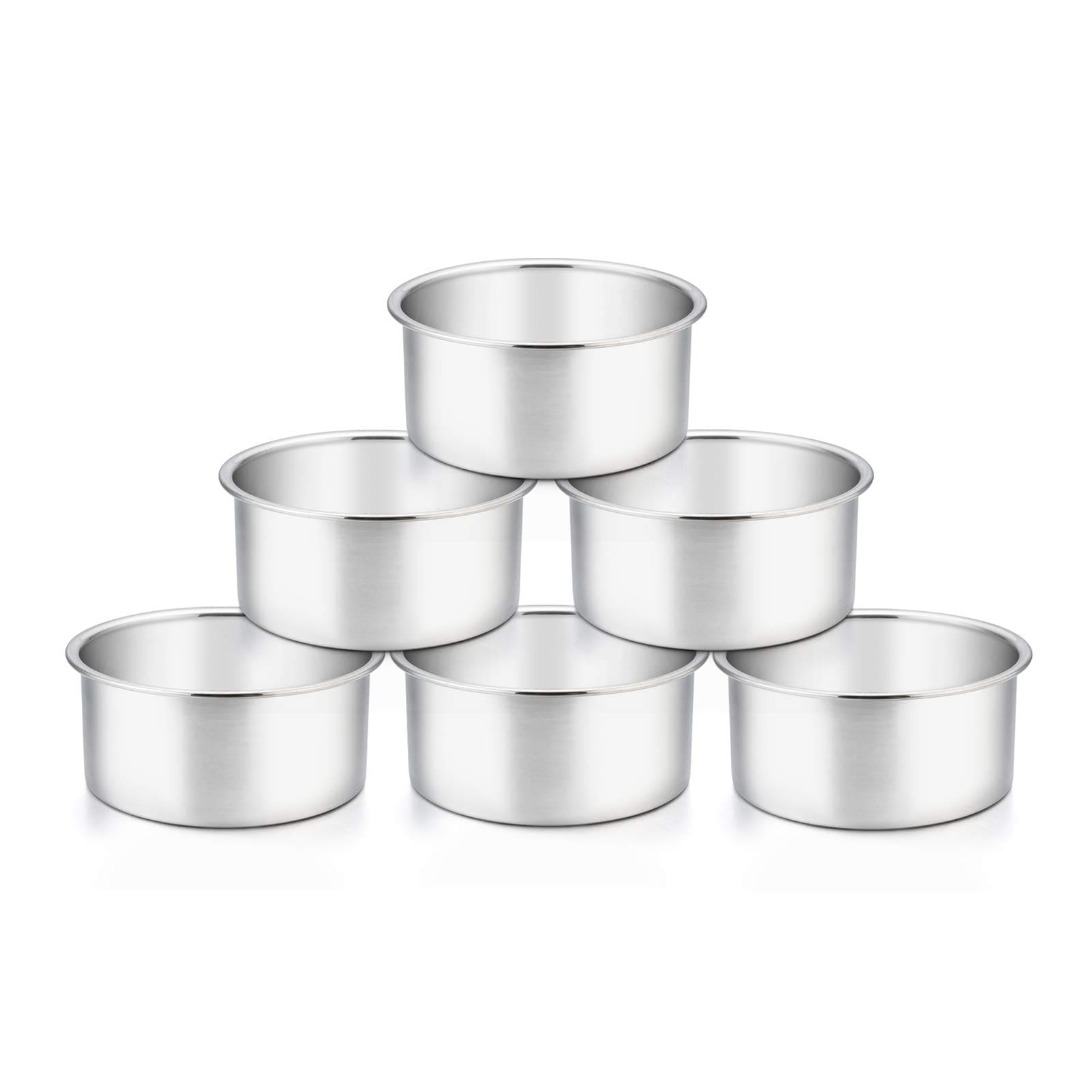 DHMHD  4 Inch Cake Pan Set 6 Pieces Stainless Steel Round Layer Baking Pans for Mini Cakes Steaming and Serving durable home and garden accessory
