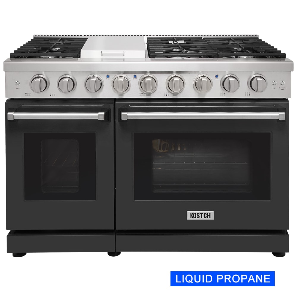 KOSTCH KOS-48RG03MLP-B 48-in 7 burners 4.6-cu ft / 2.2-cu ft Convection Oven Freestanding Liquid Propane Double Oven Gas Range ( Black )