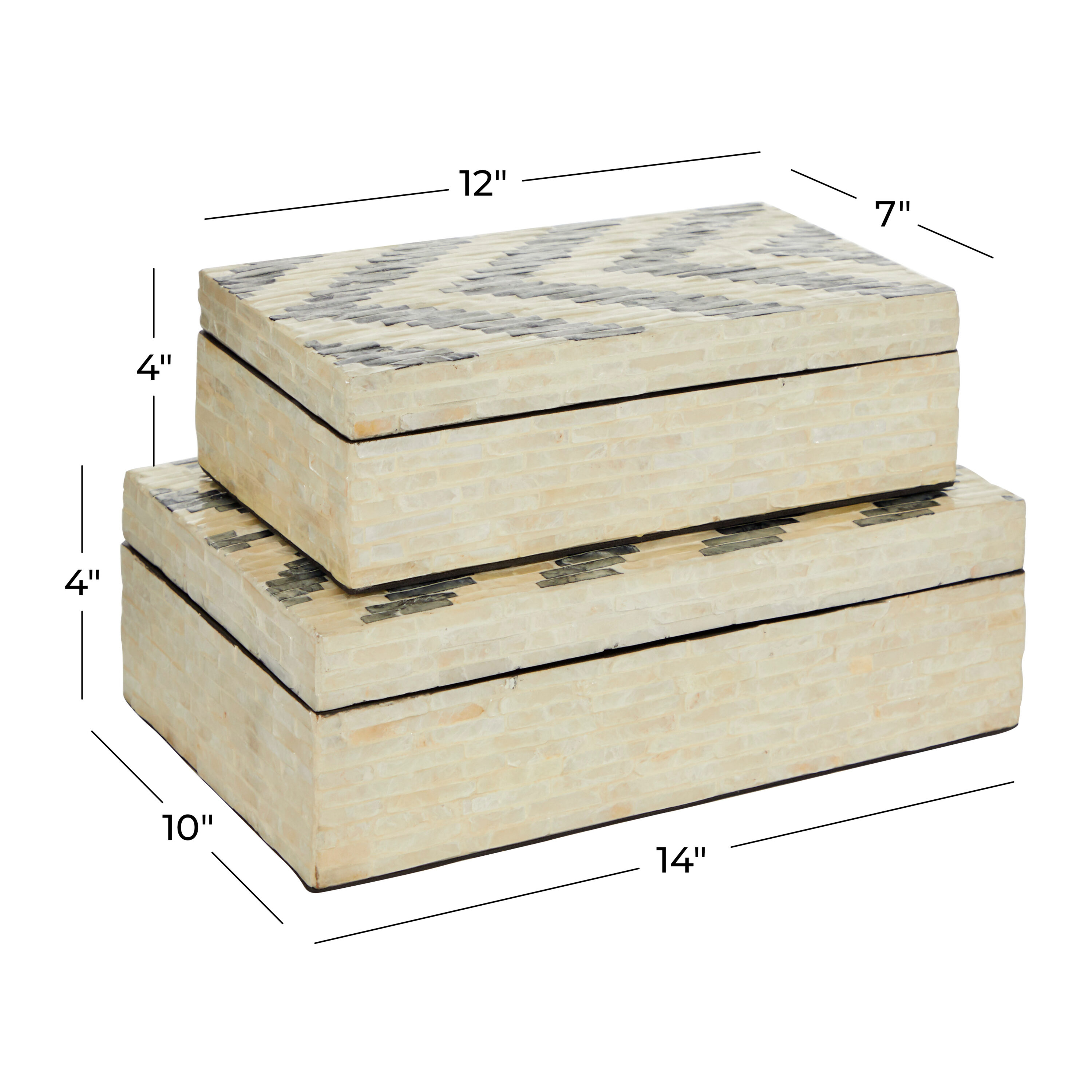 Cream Chevron Pattern Mother of Pearl Decorative Box Set, 14" and 12"