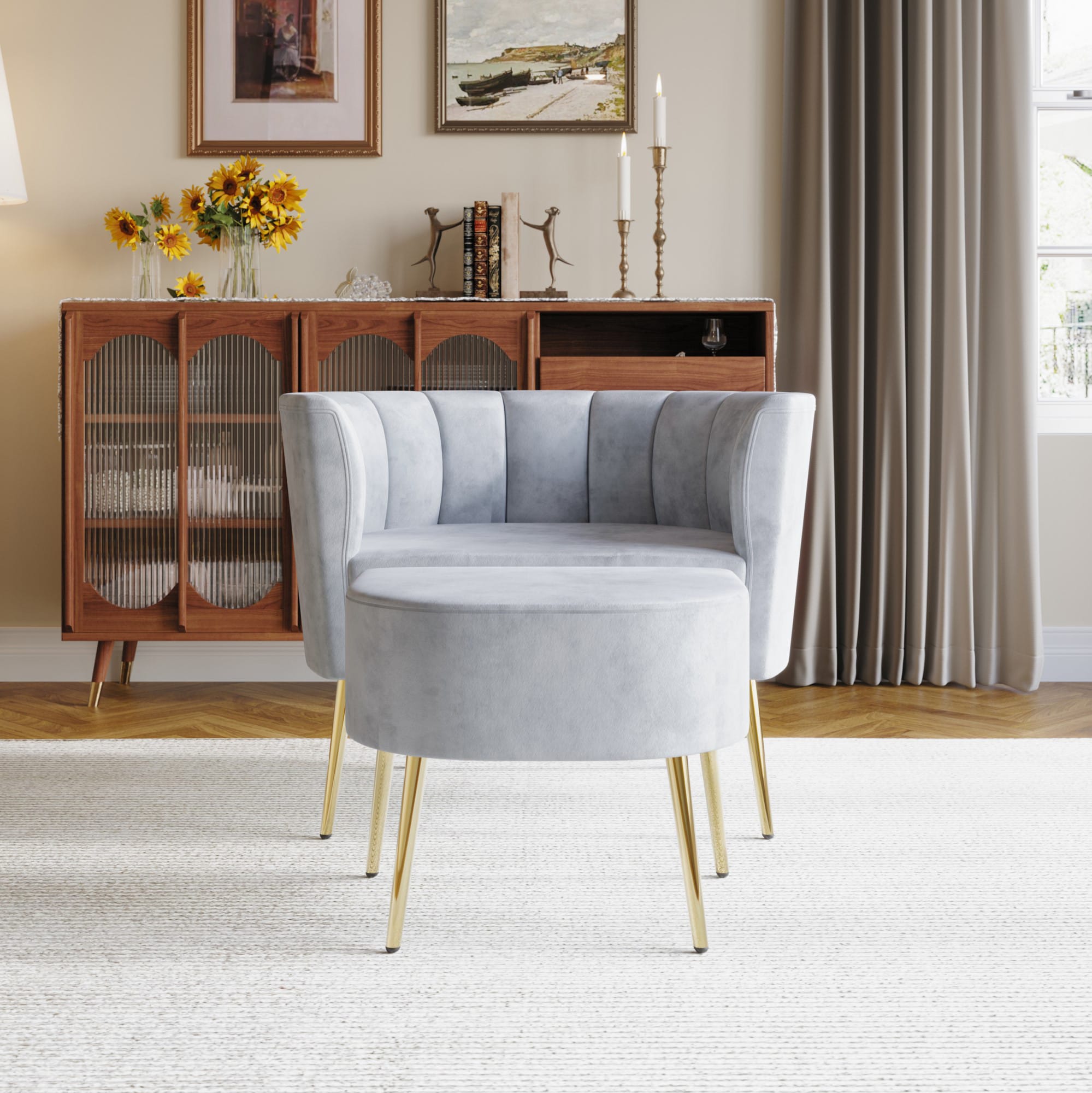 Home Design 30018-111 Modern Silver Gray Velvet Accent Chair