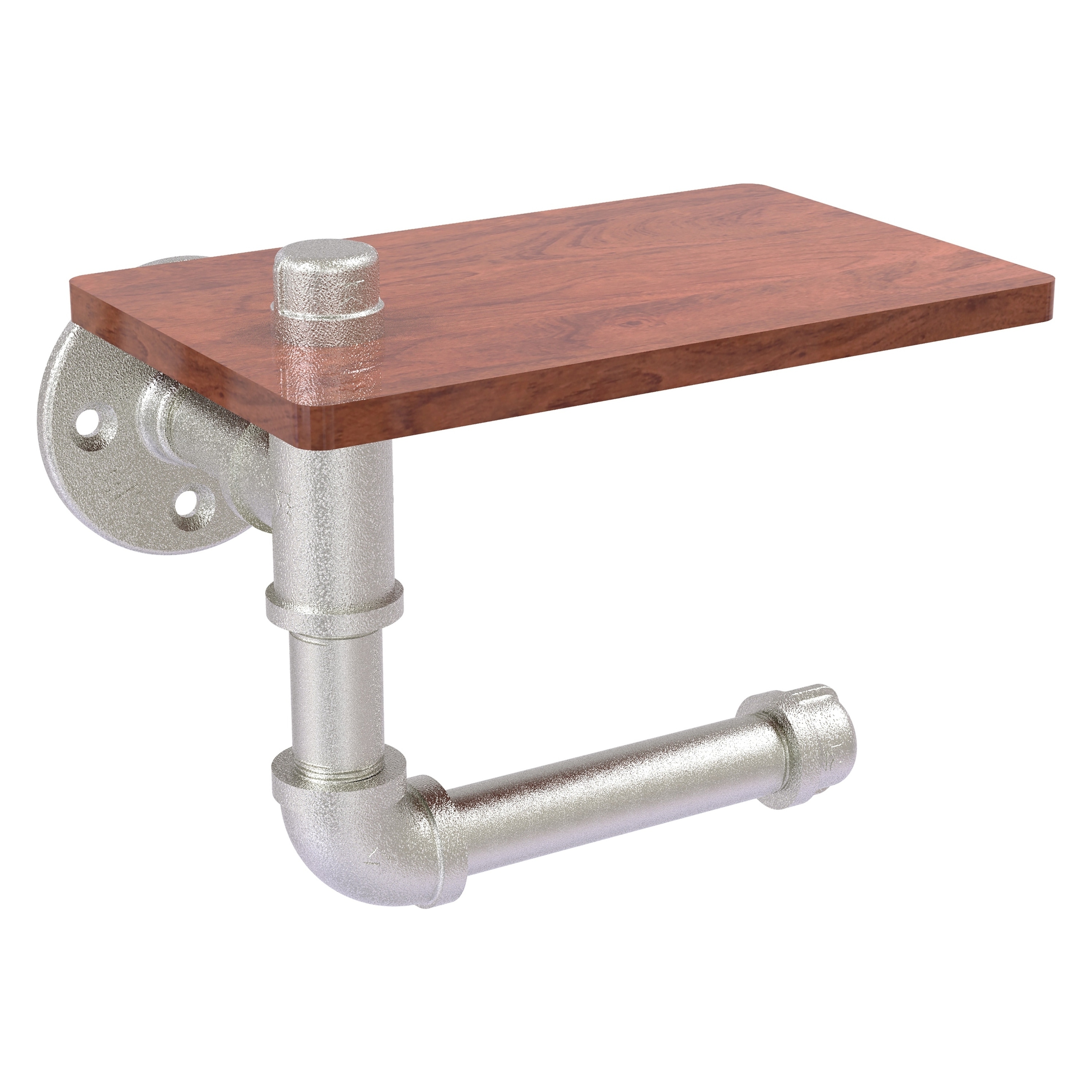 Industrial Satin Nickel Toilet Paper Holder with Wood Shelf