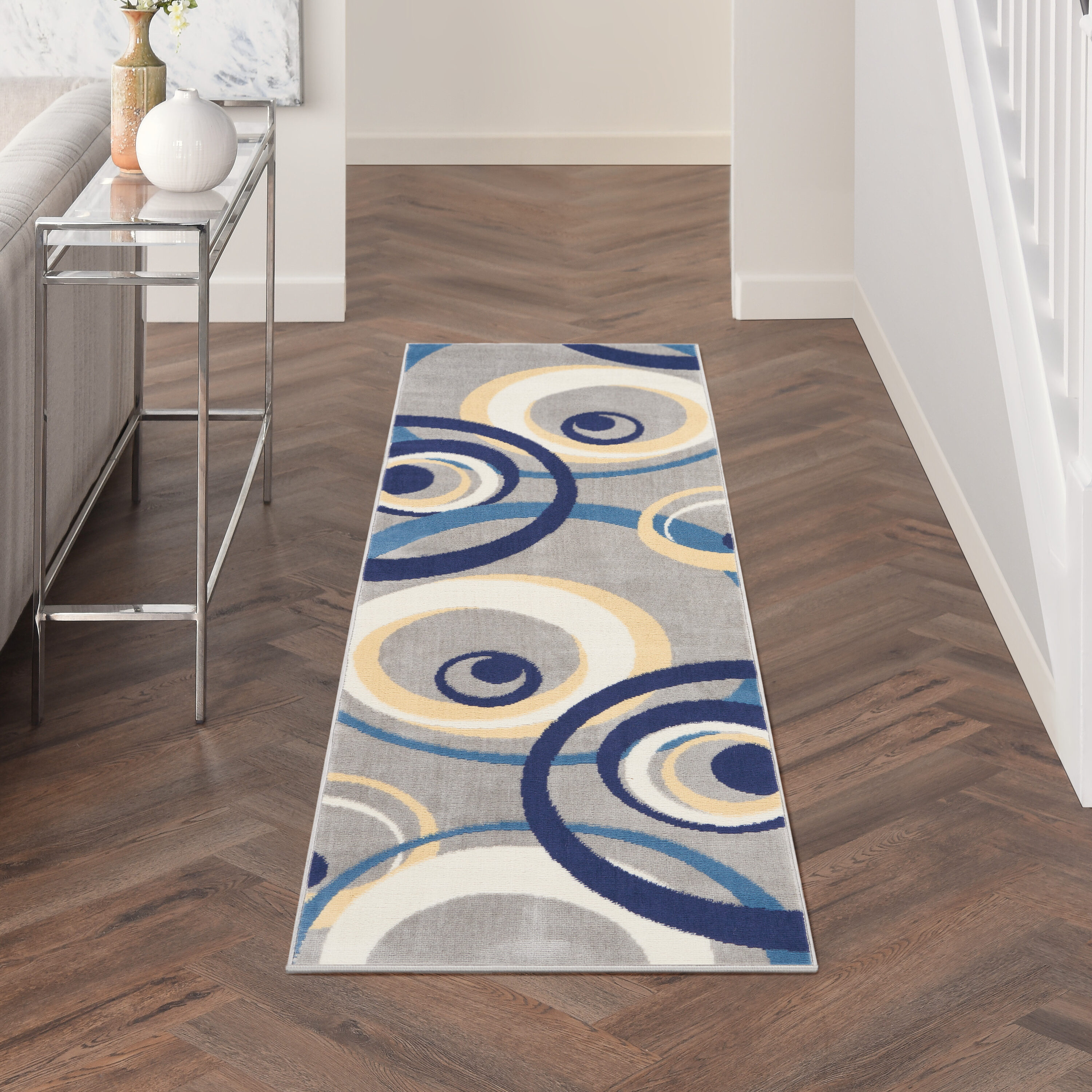 Nourison 99446412041 Grafix 2 x 8 (ft) Loomed Polypropylene Grey Rectangular Indoor Bohemian/Eclectic Area rug