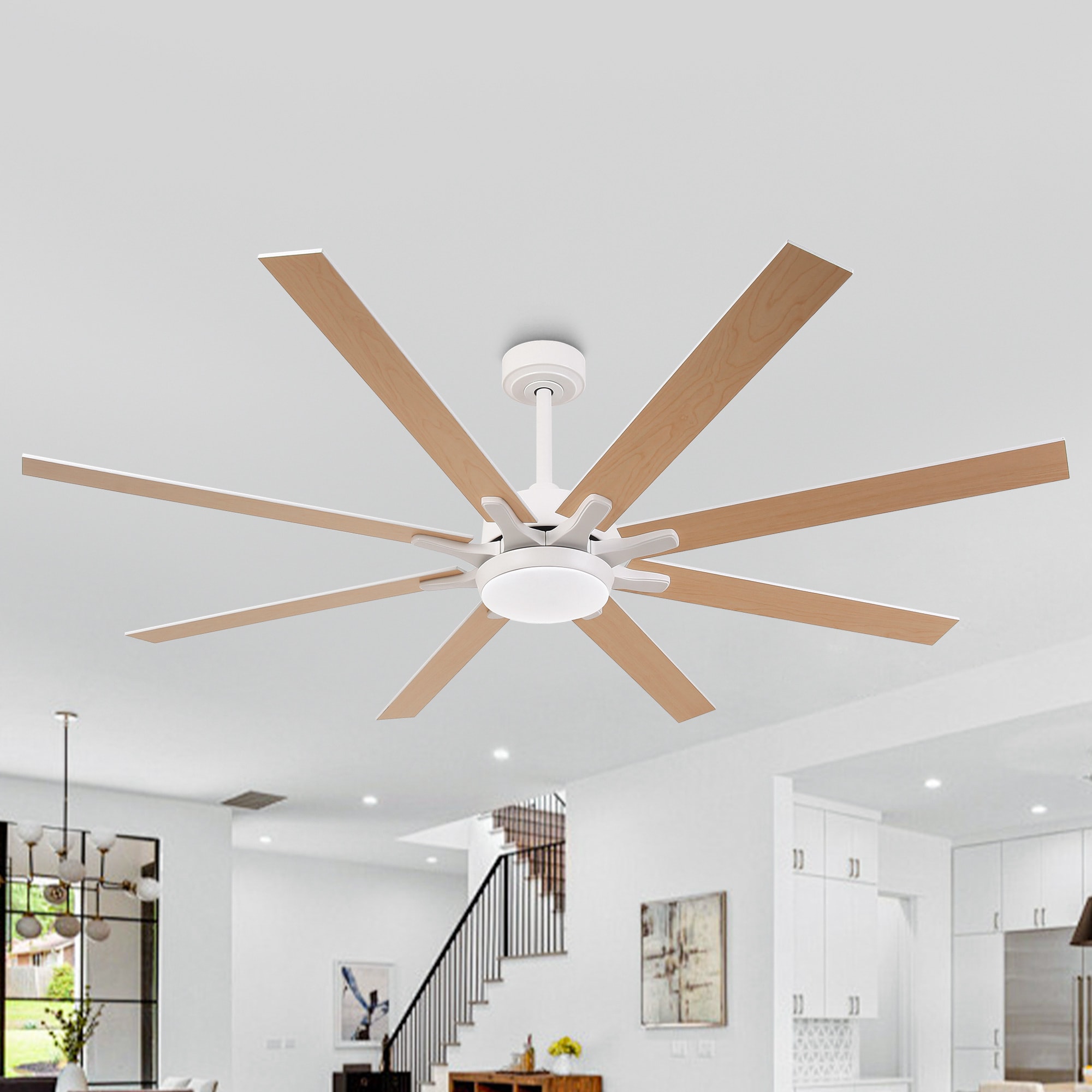 Parrot Uncle F8261WH110V 65-in Color-Changing Integrated LED White with White Blades Ceiling Fan With Light - Remote Included ( 8 -Blade )