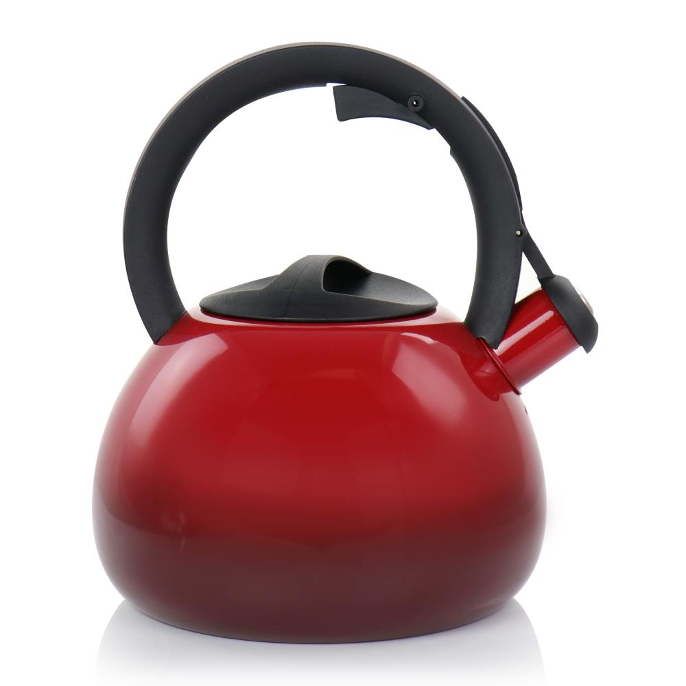 Mr. Coffee Collinsbroke 2.4 Quart Stainless Steel Tea Kettle with Red