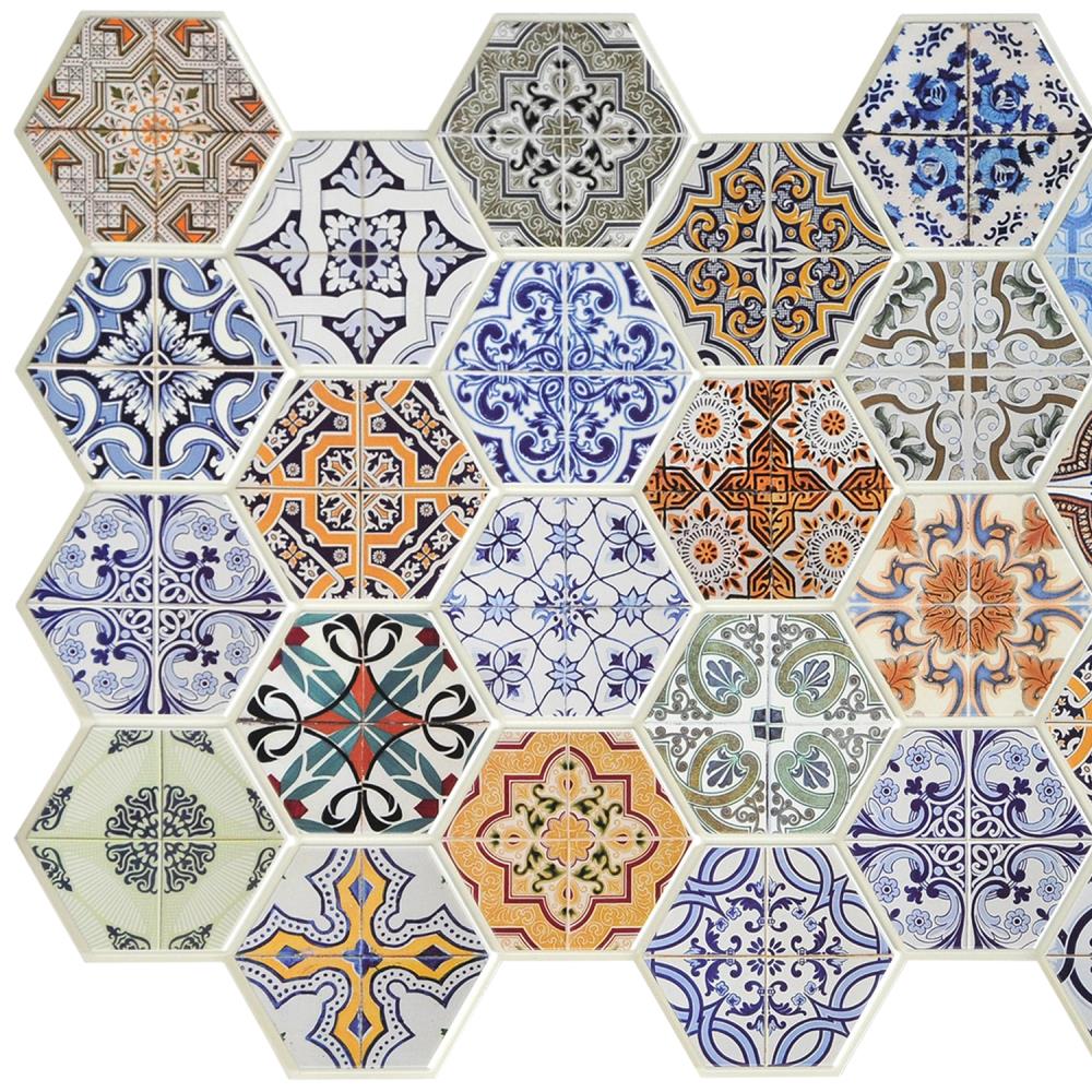 Dundee Deco TP10015623 38-in x 18-in Embossed Multicolor PVC Wall Panel Hexagon