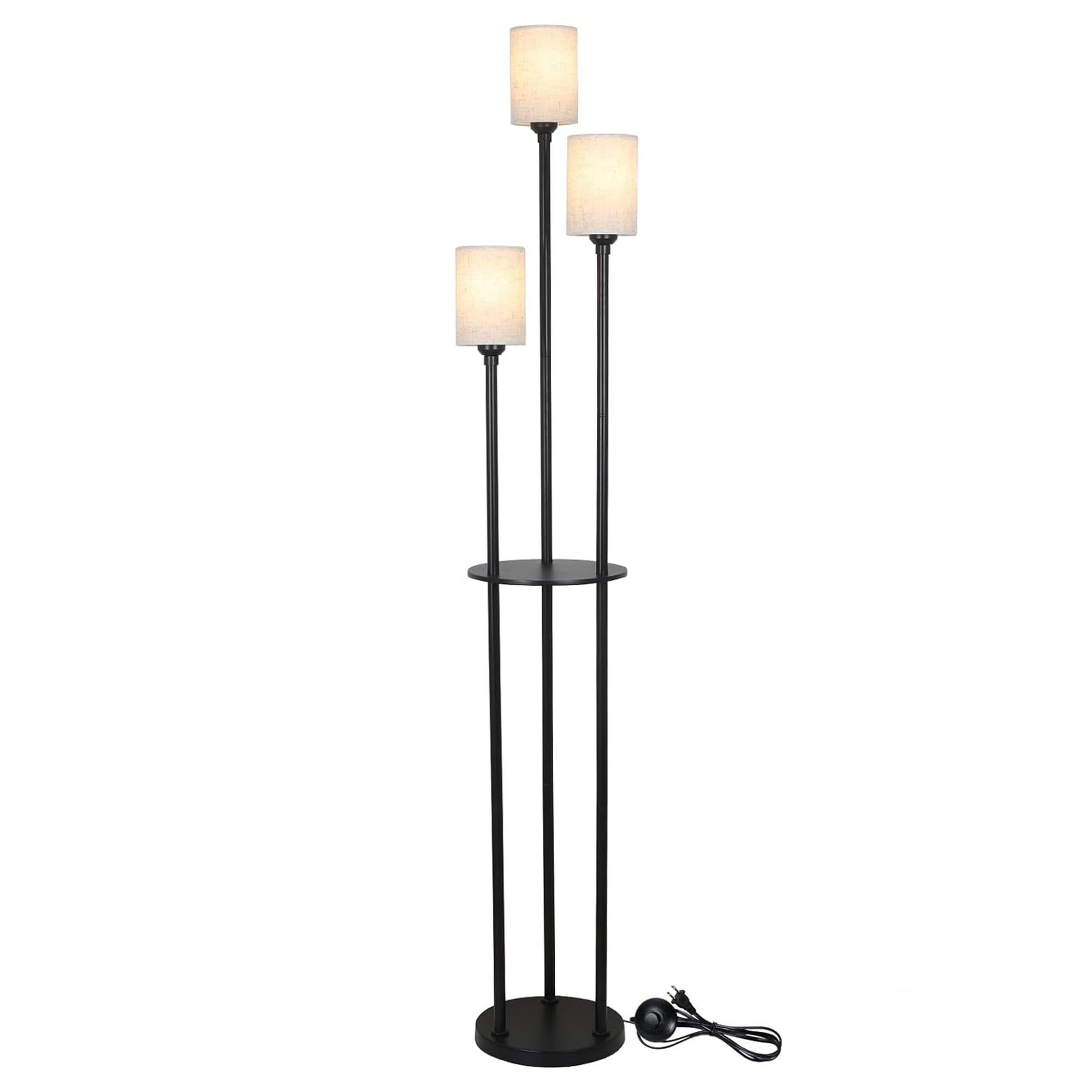 Bybafun YB5100046 66.3-Inches Black Multi-head Floor Lamp with Fabric Shade
