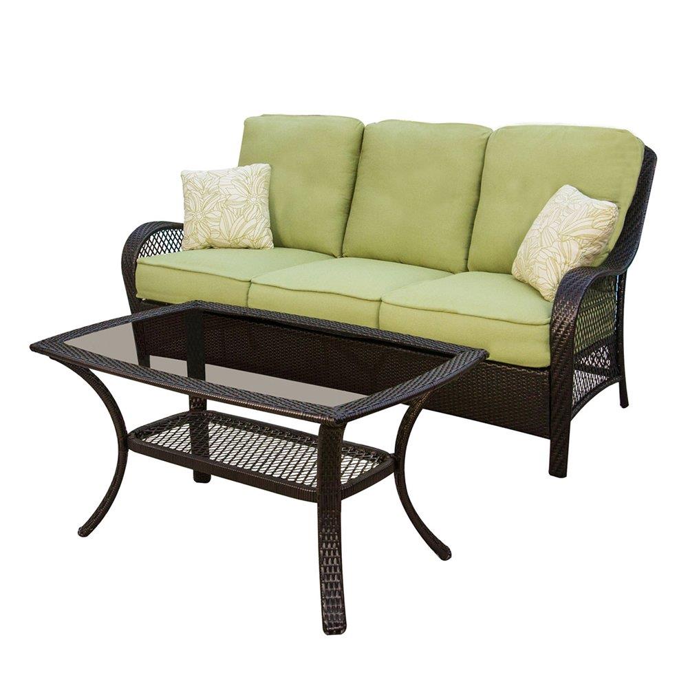 Hanover ORLEANS2PC Orleans 2 -Piece Wicker Patio Sofa Conversation Set with Green Cushions