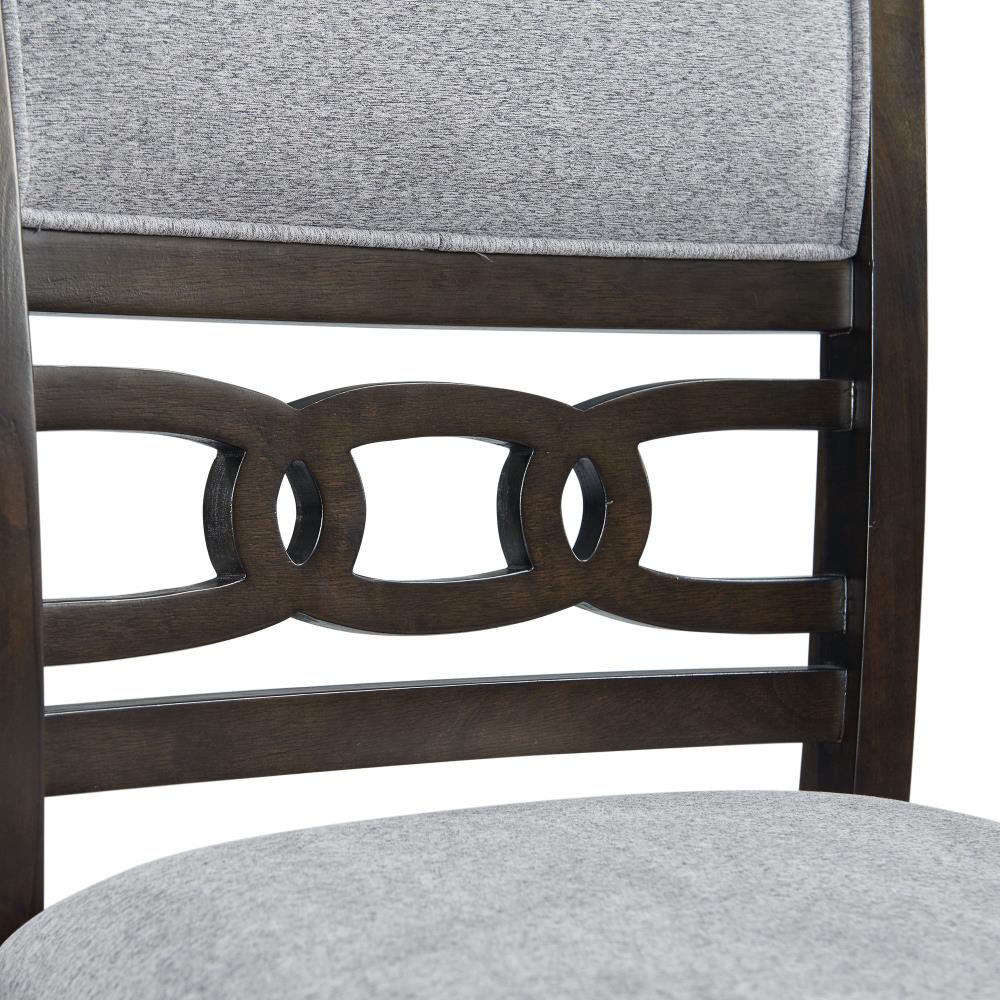 Walnut Counter Height Dining Set with Gray Upholstered Chairs