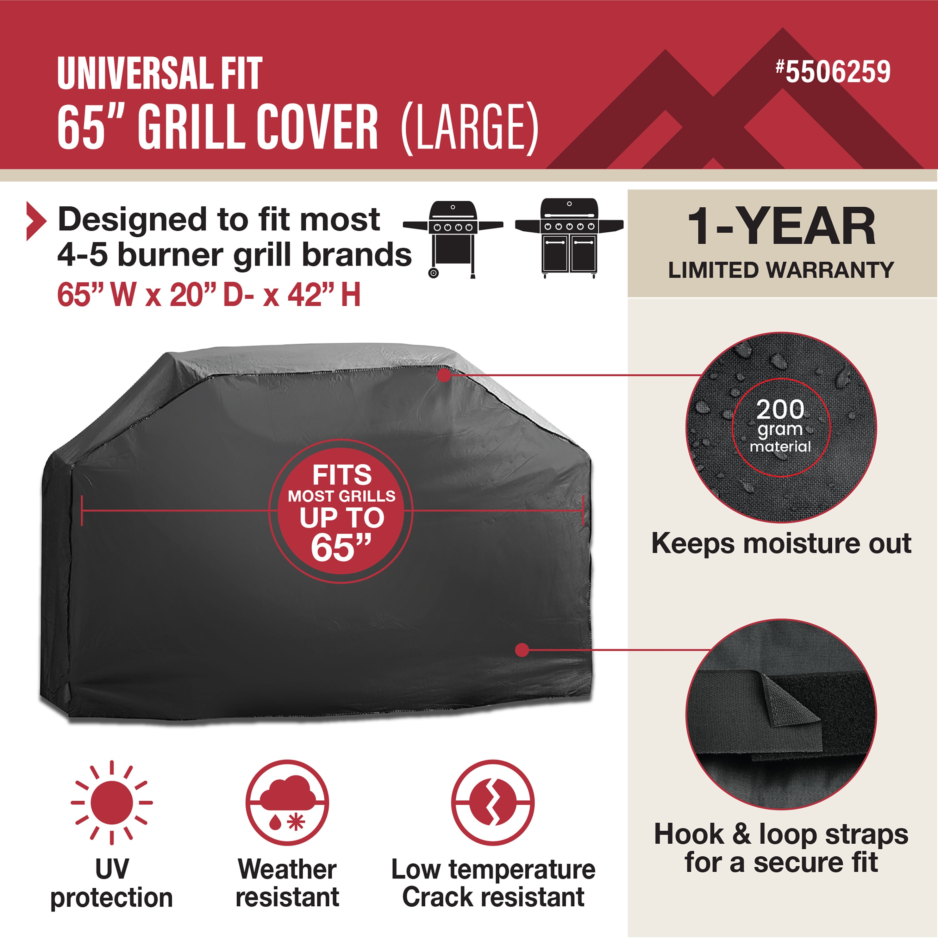 Master Forge Universal Fit 65-in W x 40-in H Black Fits Most Cover in ...