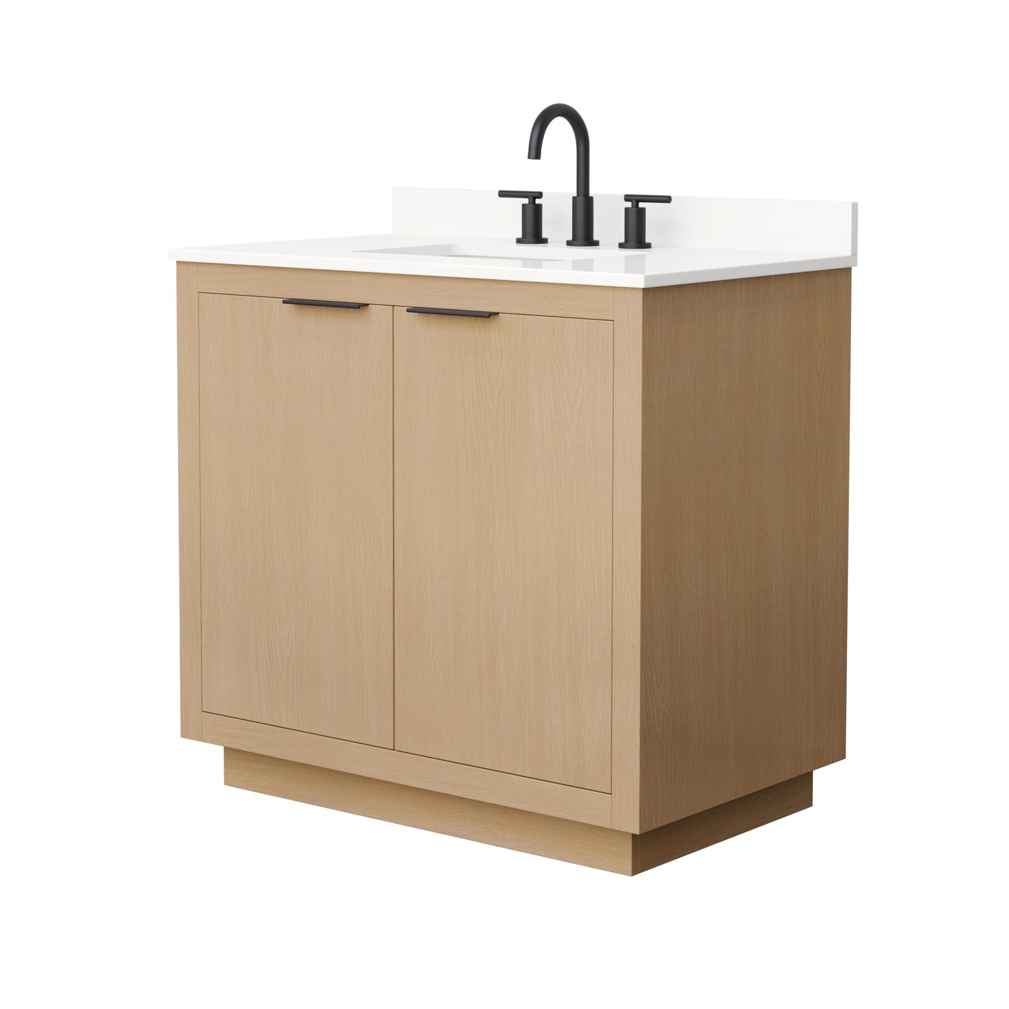 Wyndham Collection WCF282836SLBWQUS3MXX Maroni 36-in Light Straw with Matte Black Trim Undermount Single Sink Bathroom Vanity with White Quartz Quartz Top