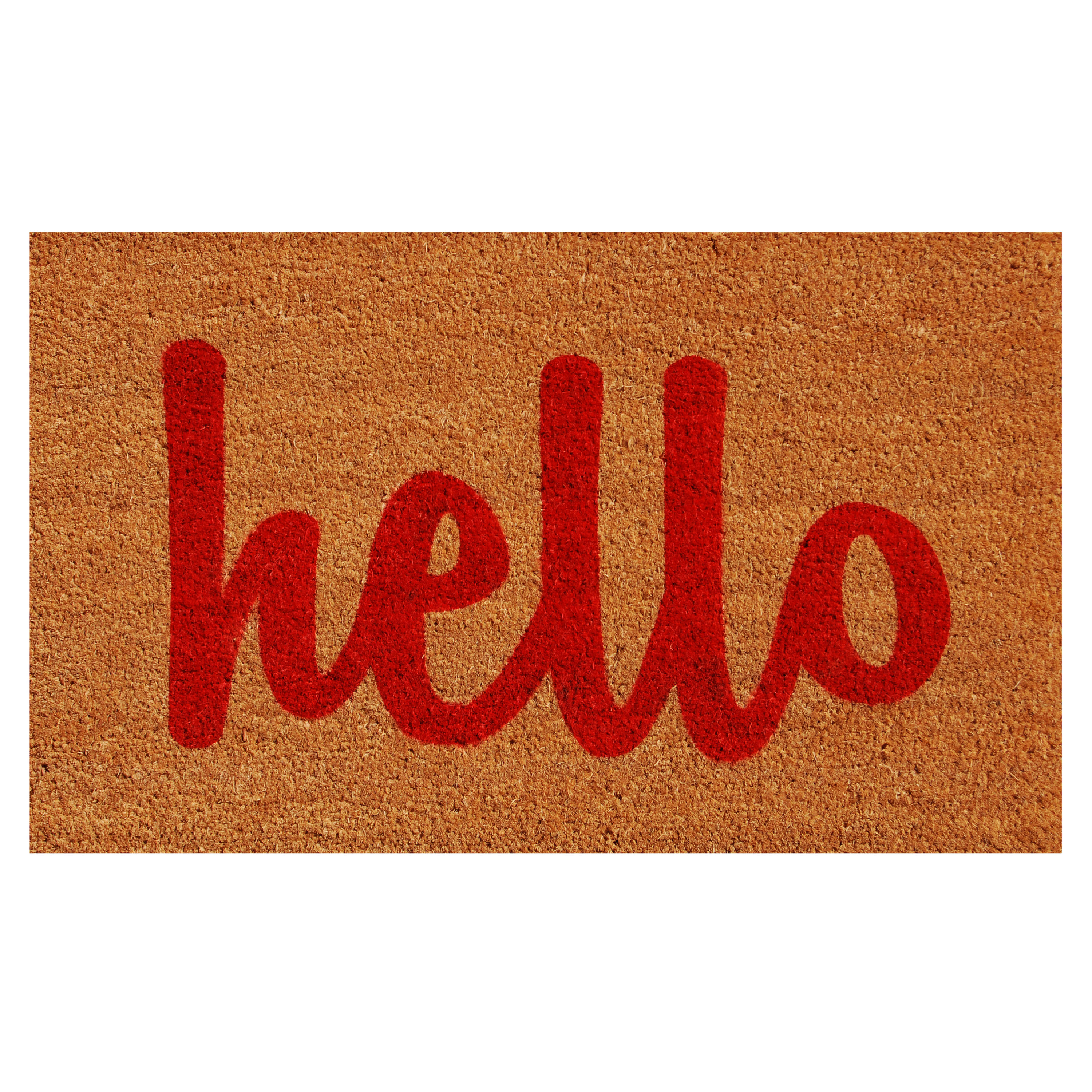 Natural Coir Red Script Hello Outdoor Doormat