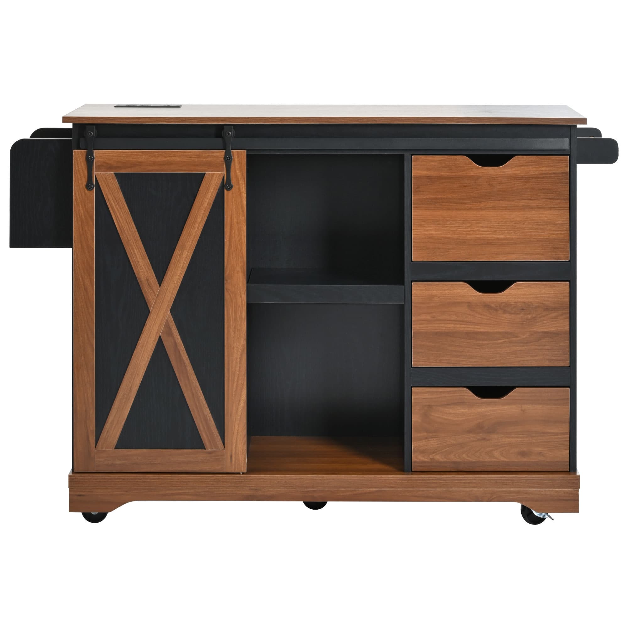 Runesay Black MDF Base with Wood Wood Top Rolling Kitchen Cart ( 28.75-in x 55.5-in x 36.9-in )