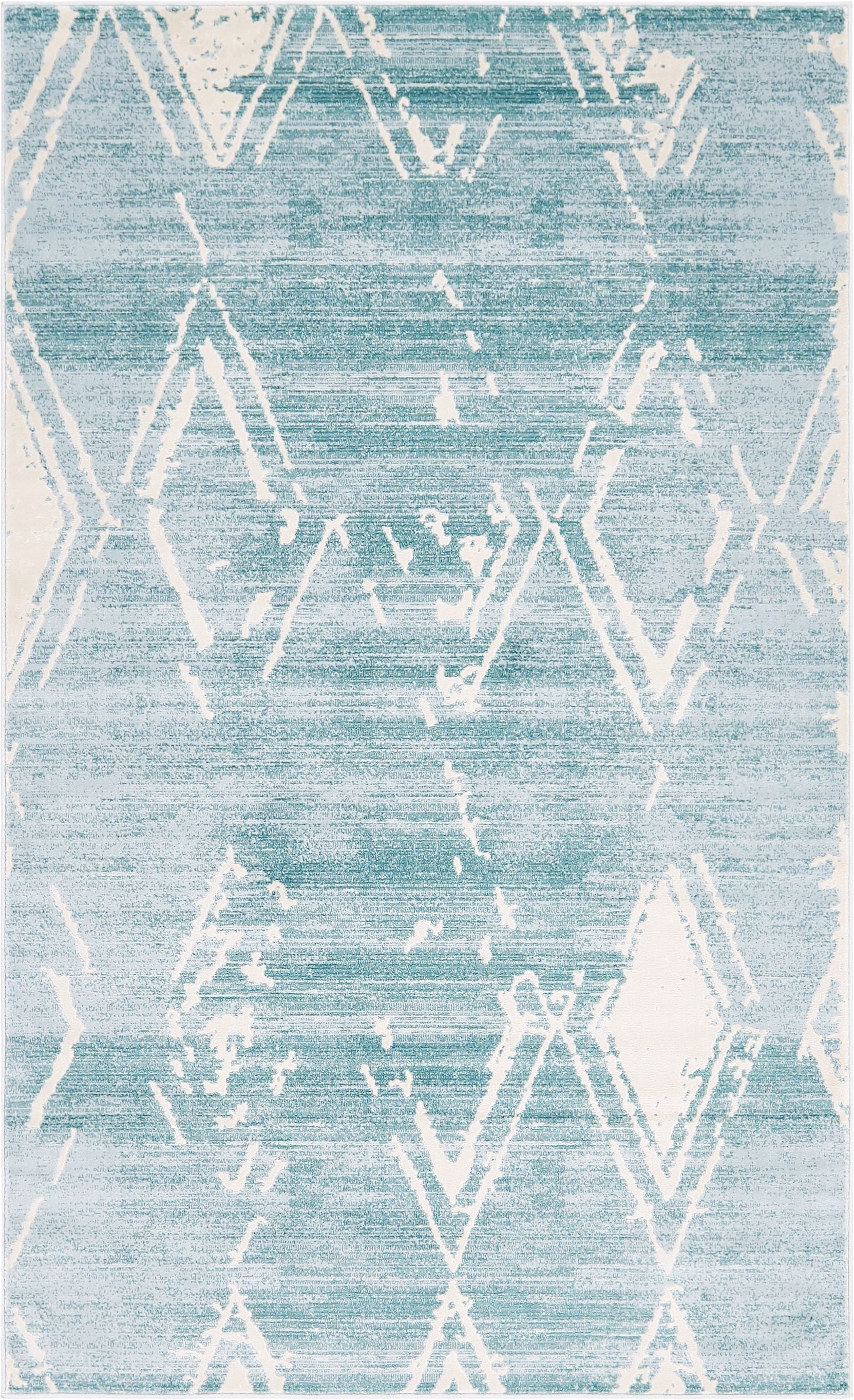 Turquoise and Ivory Rectangular Synthetic Indoor Rug, 5' x 8'