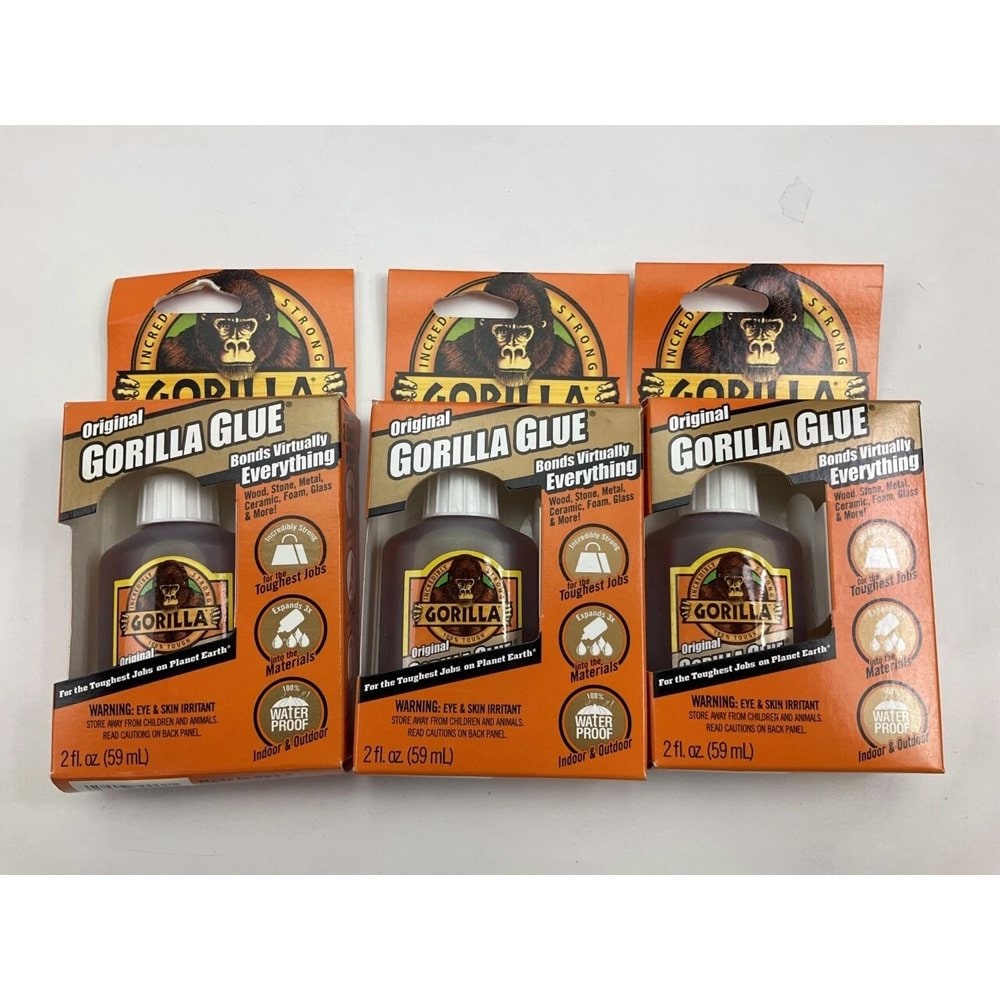 Gorilla  Original Waterproof Polyurethane Glue 2 Ounce Brown Bottle 3 Pack