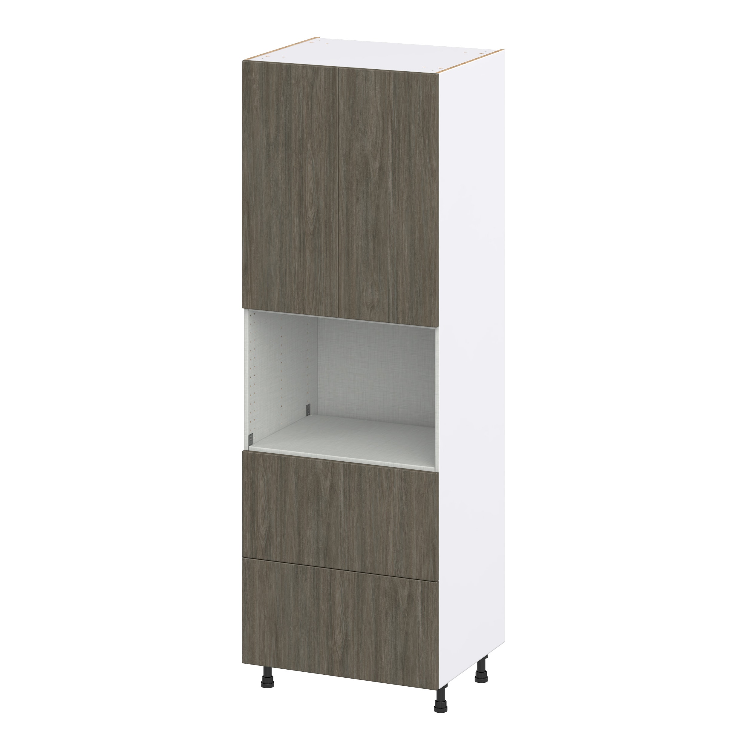 Hugo&Borg DSTM2D3089.5-SA Savane 30-in W x 89.5-in H x 24-in D Textmel 2 -Drawers Microwave Pantry Fully assembled Cabinet (Flat Panel Slab)