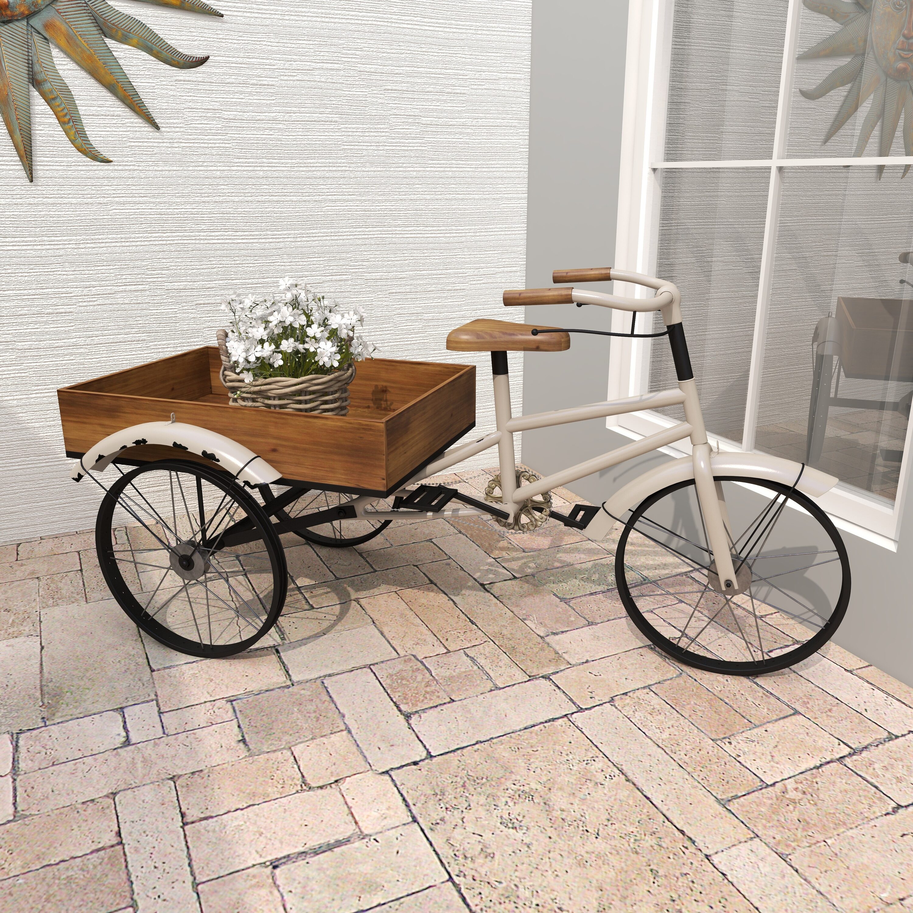 Grayson Lane 66323 24-Inches H x 48-Inches W White Bicycle Indoor/Outdoor Novelty Steel Plant Stand